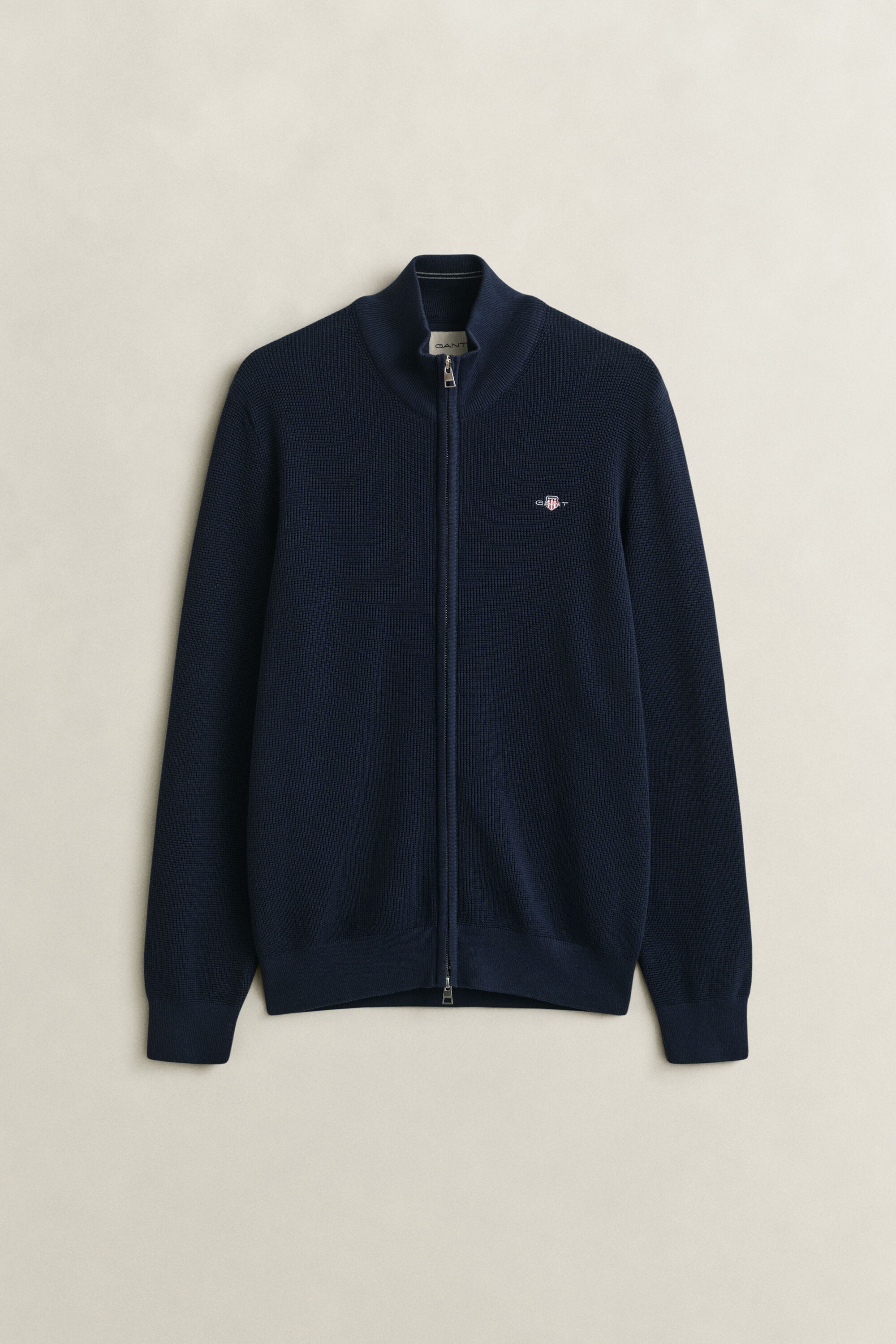 Strickjacke aus strukturierter Baumwolle mit Reißverschluss