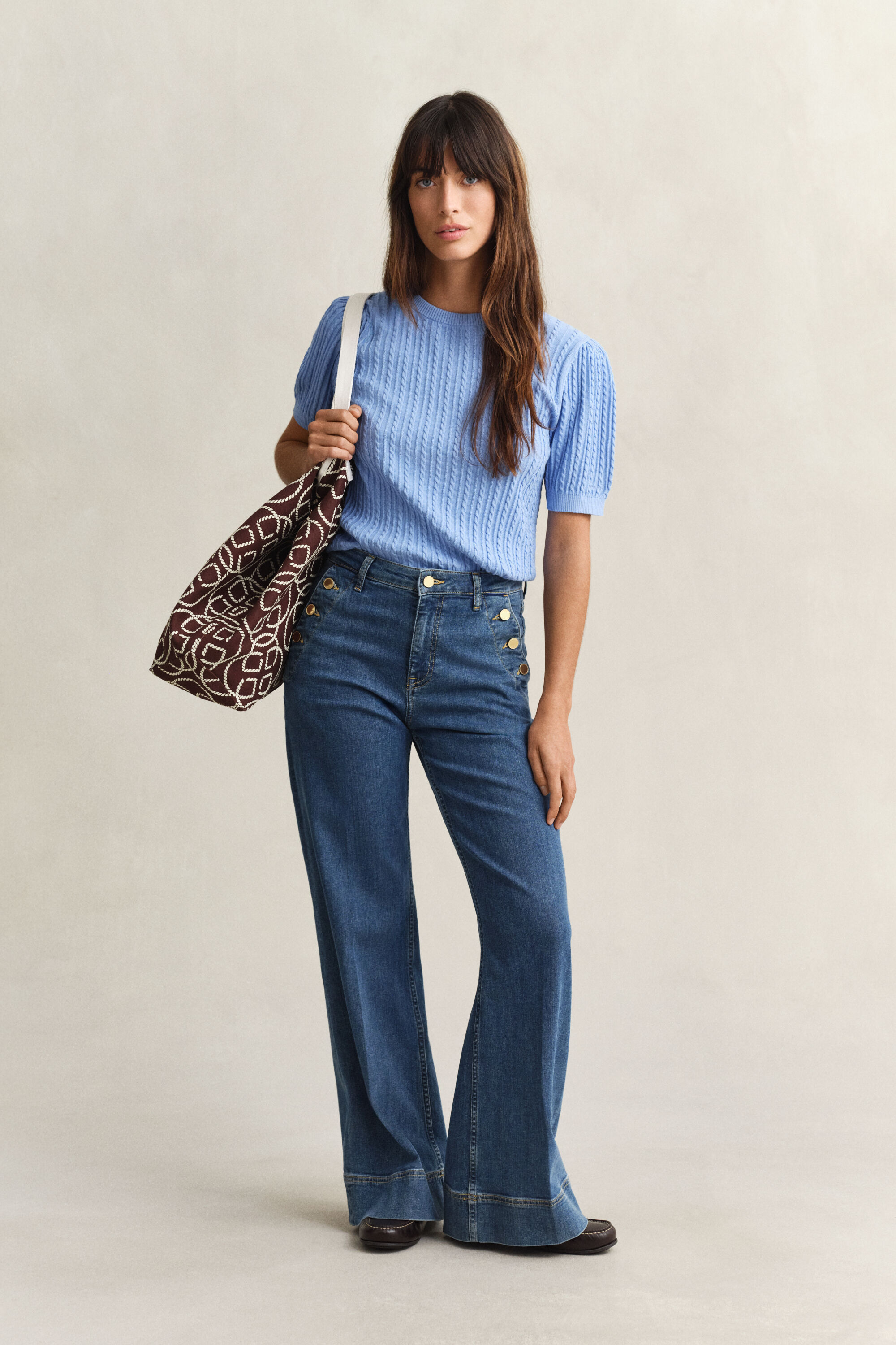 Kurzarmpullover aus Baumwolle mit Zopfmuster