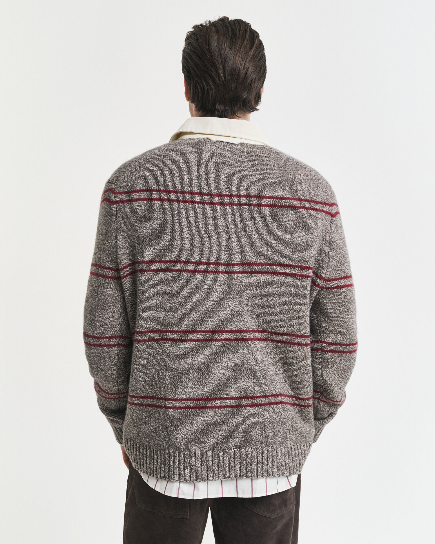 Wollmix Polopullover mit Streifenmuster