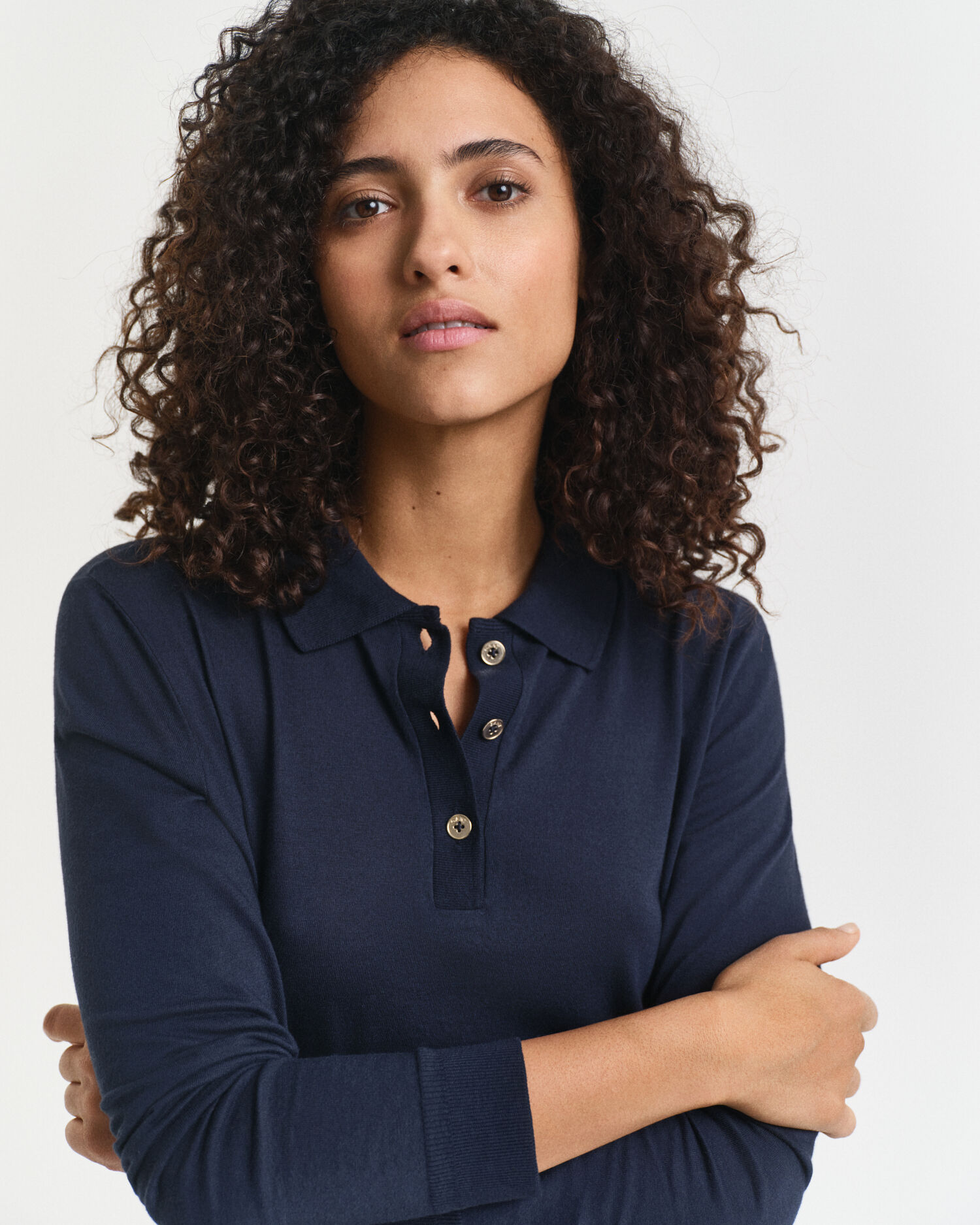 Nahtloses Langarm-Poloshirt mit Knöpfen