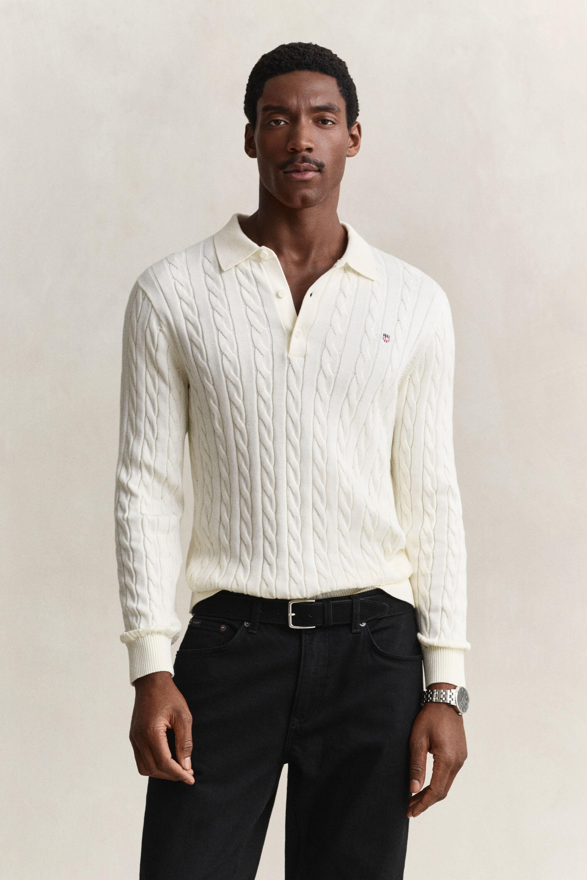 Zopfstrick Polopullover aus Baumwolle