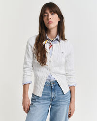 Strickjacke aus Stretch-Baumwolle mit Zopfmuster