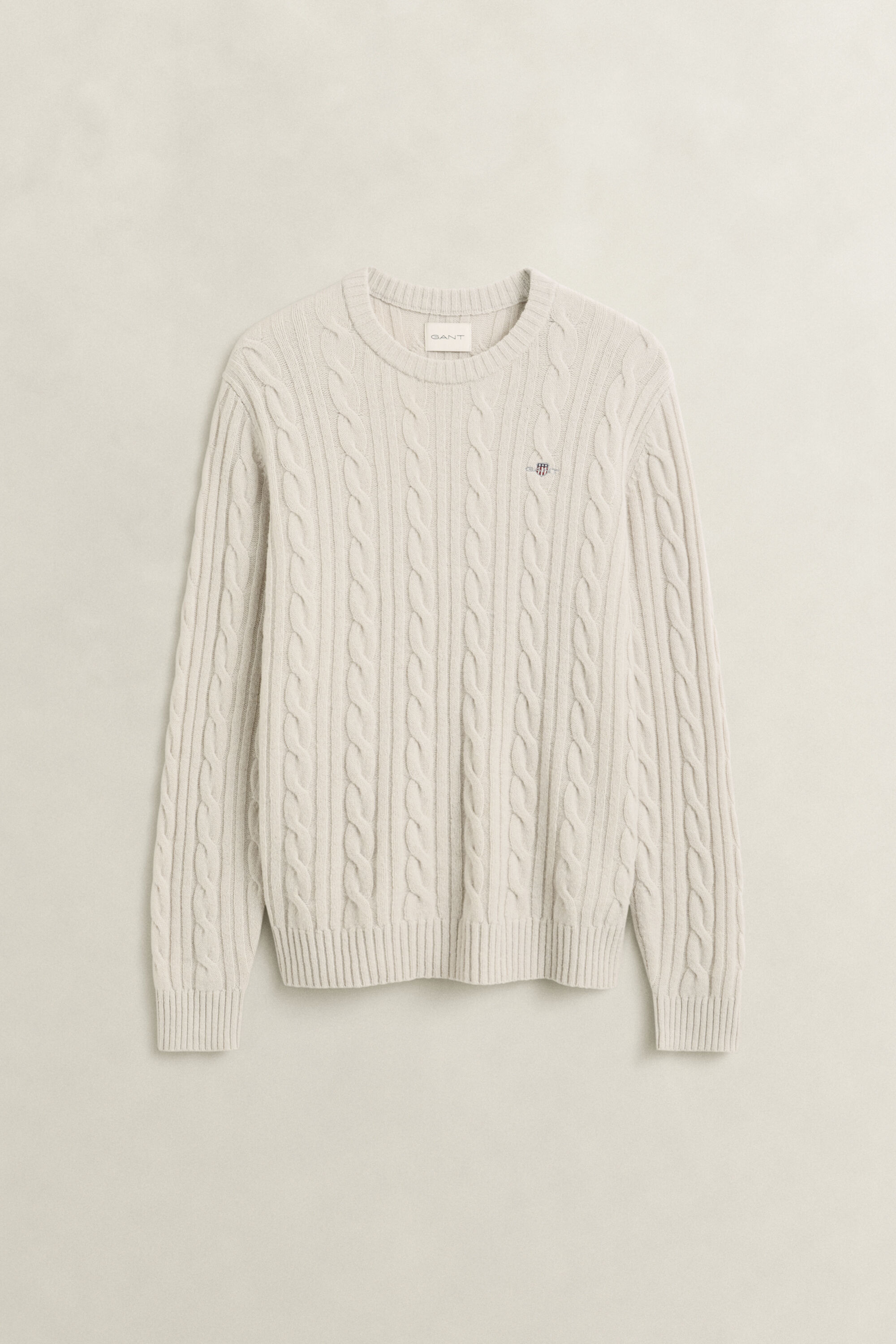 Lambswool Zopfstrick Rundhalspullover
