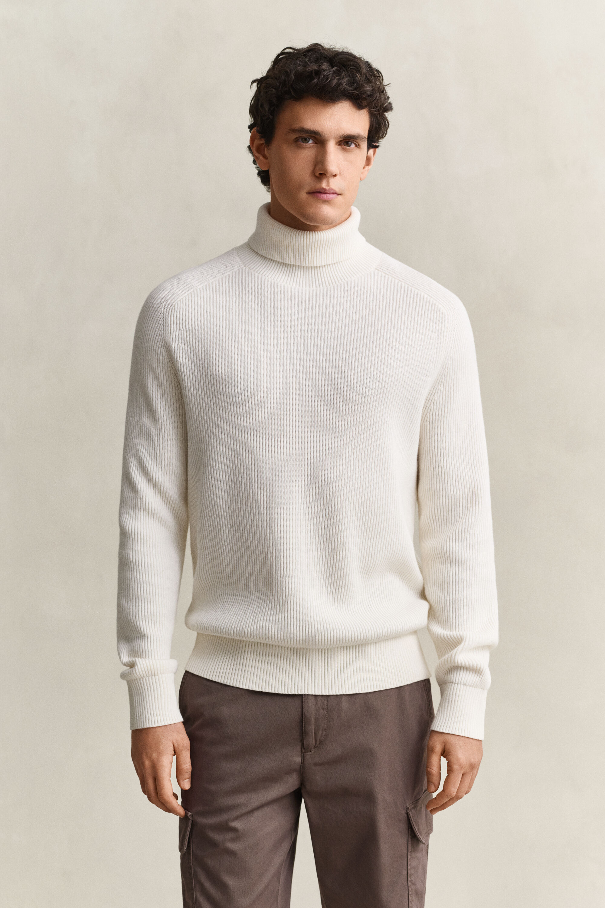 Rollkragenpullover aus Baumwoll-Merinowoll-Mix