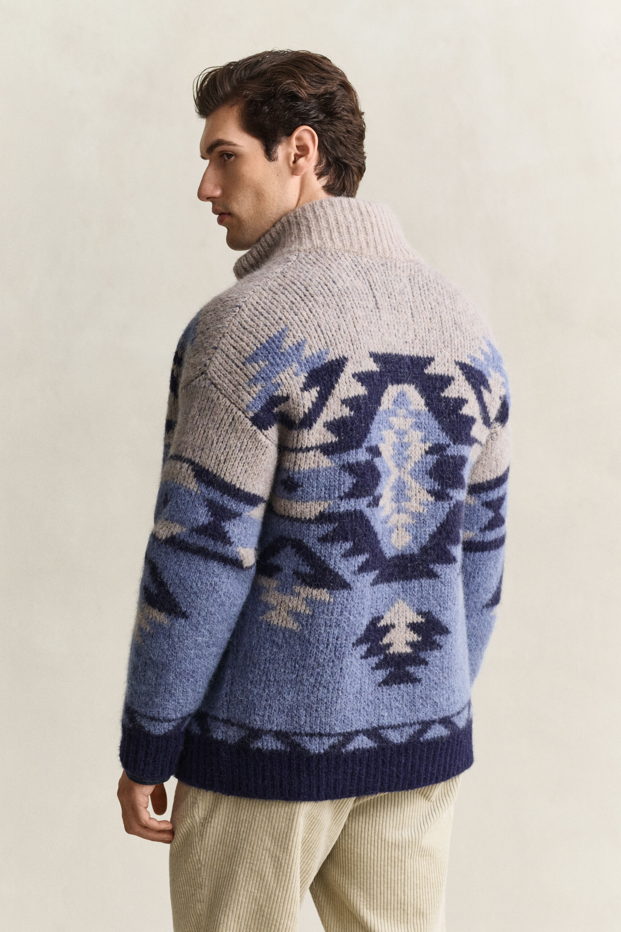 Jacquard-Strickjacke mit Reißverschluss aus Alpakawollgemisch