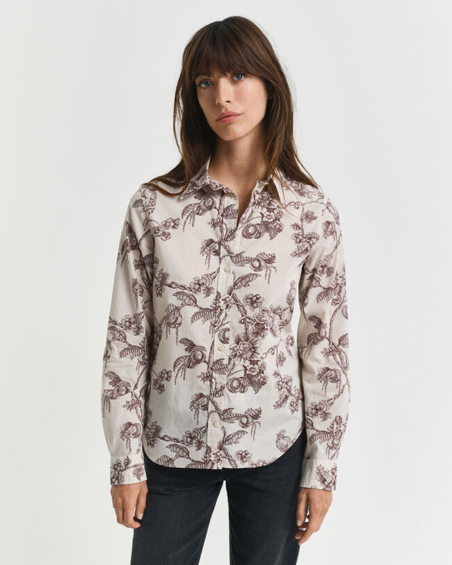 Regular Fit Bluse aus Baumwoll-Voile mit Baum-Print