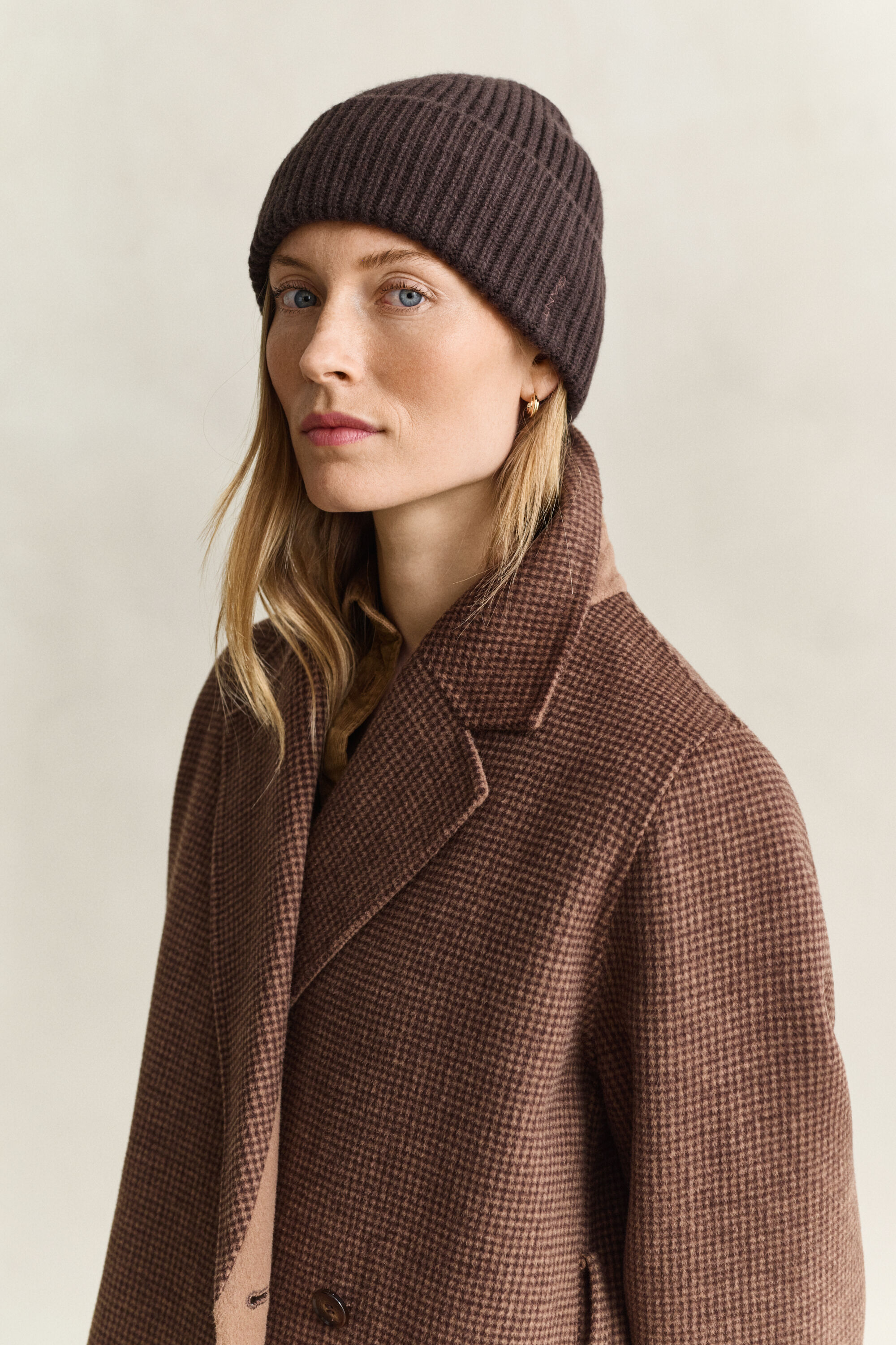 Gerippte Beanie aus Woll-Kaschmir-Mix