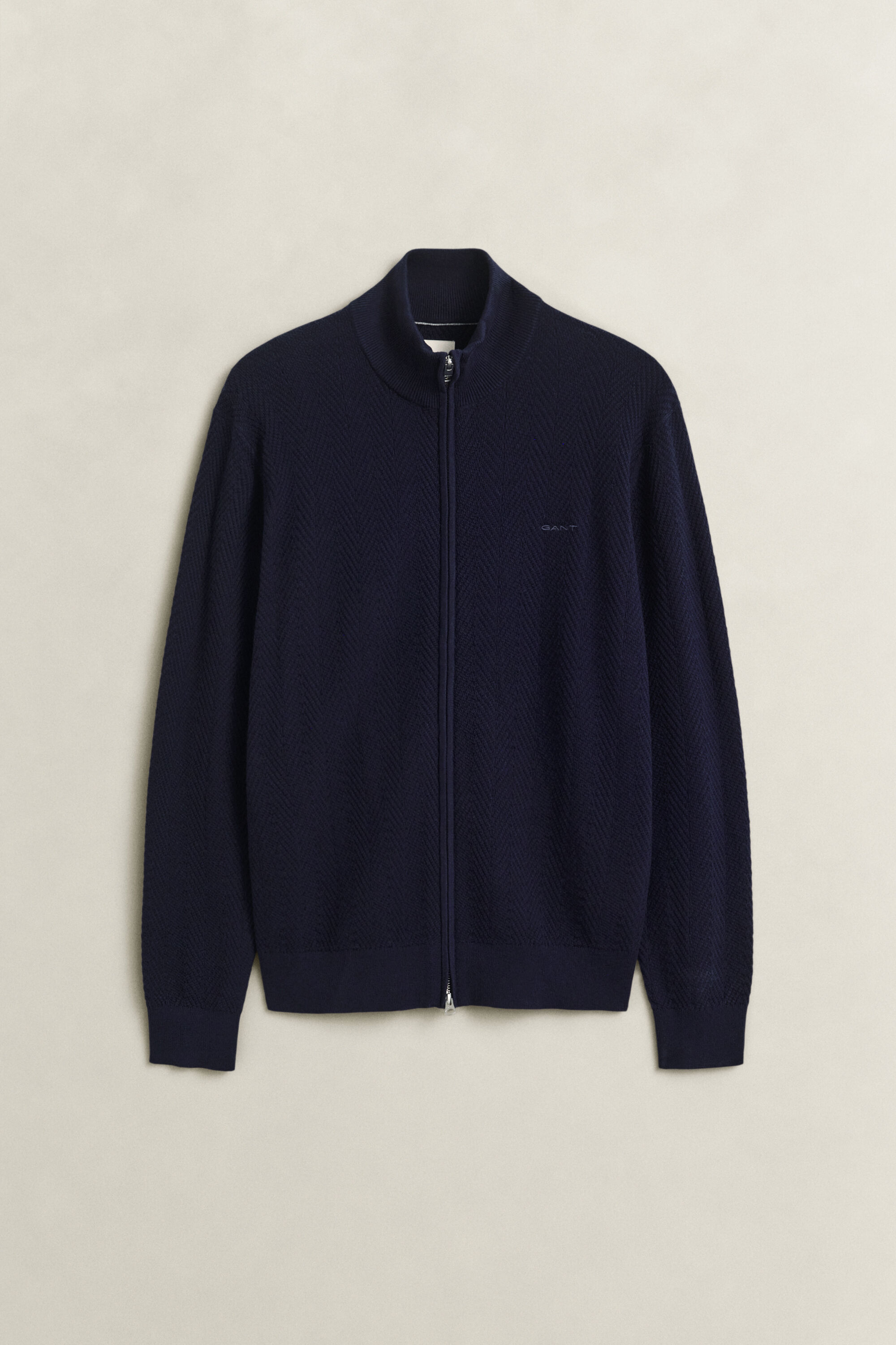 Strickjacke mit Reißverschluss und Fischgrätmuster