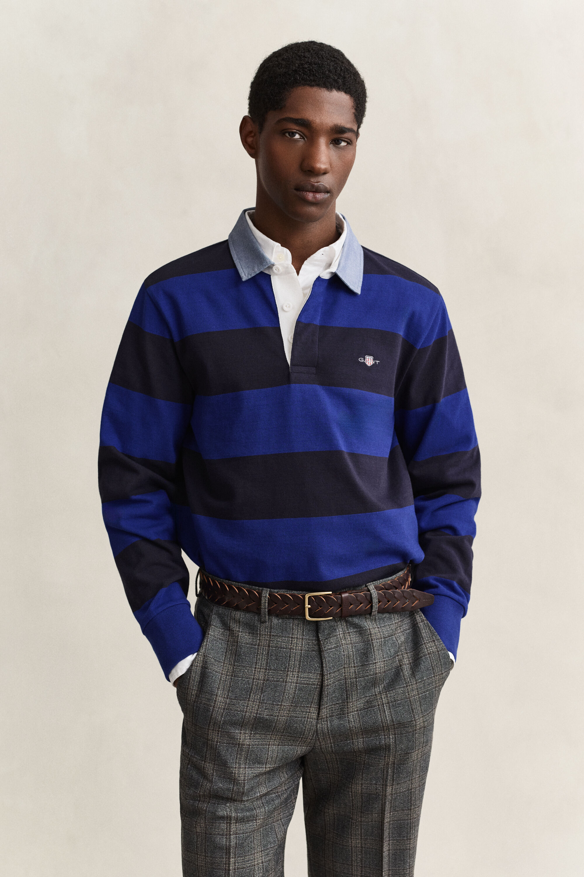 Gestreiftes Heavy Rugger mit Chambray-Kragen