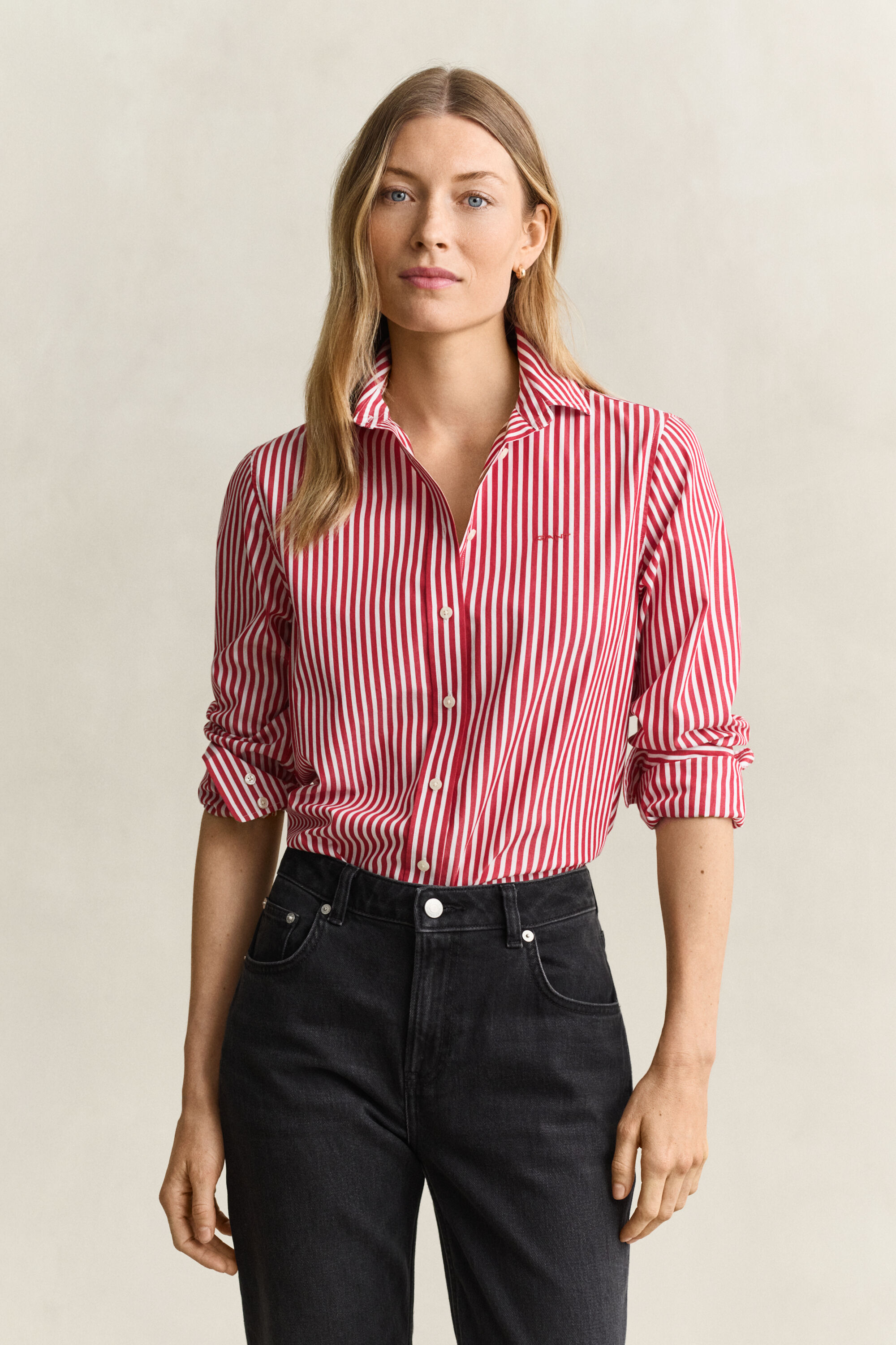 Popeline-Bluse im Regular Fit mit Streifen