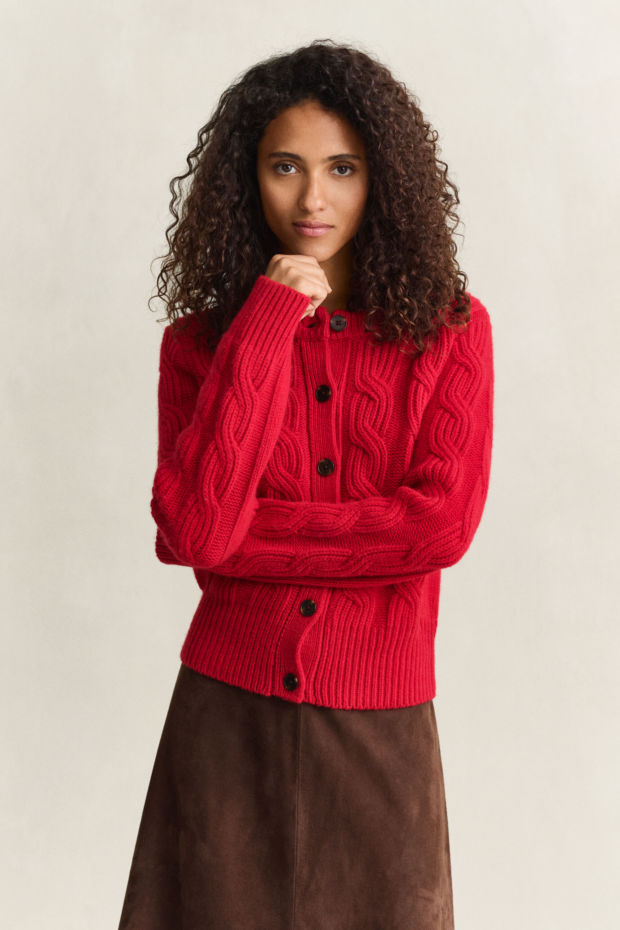 Strickjacke mit Zopfmuster aus Wollmix