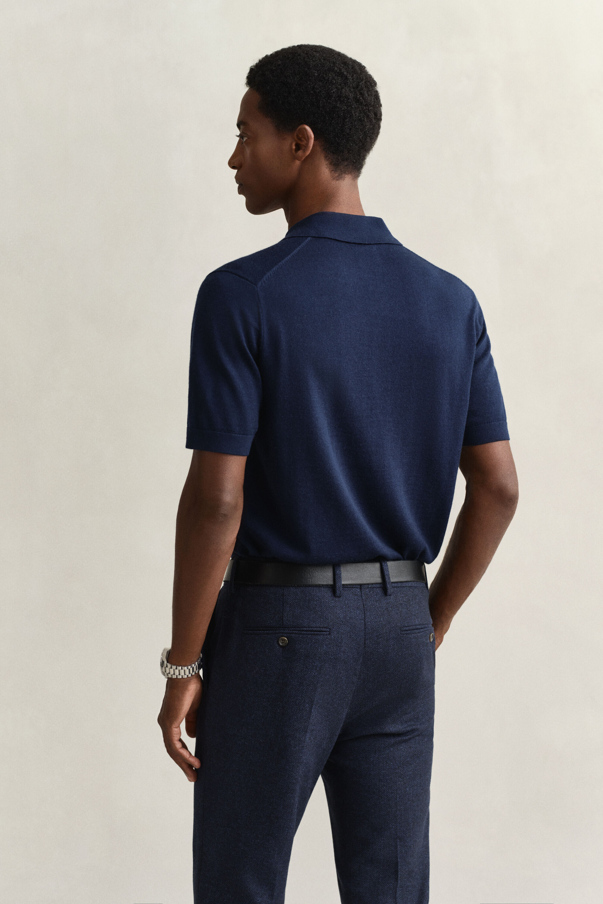 Kurzärmeliger Polopullover aus extrafeiner Merinowolle