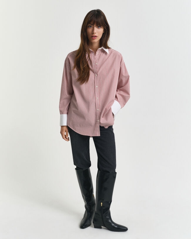 Oversized Bluse mit Kontrastkragen und Streifen