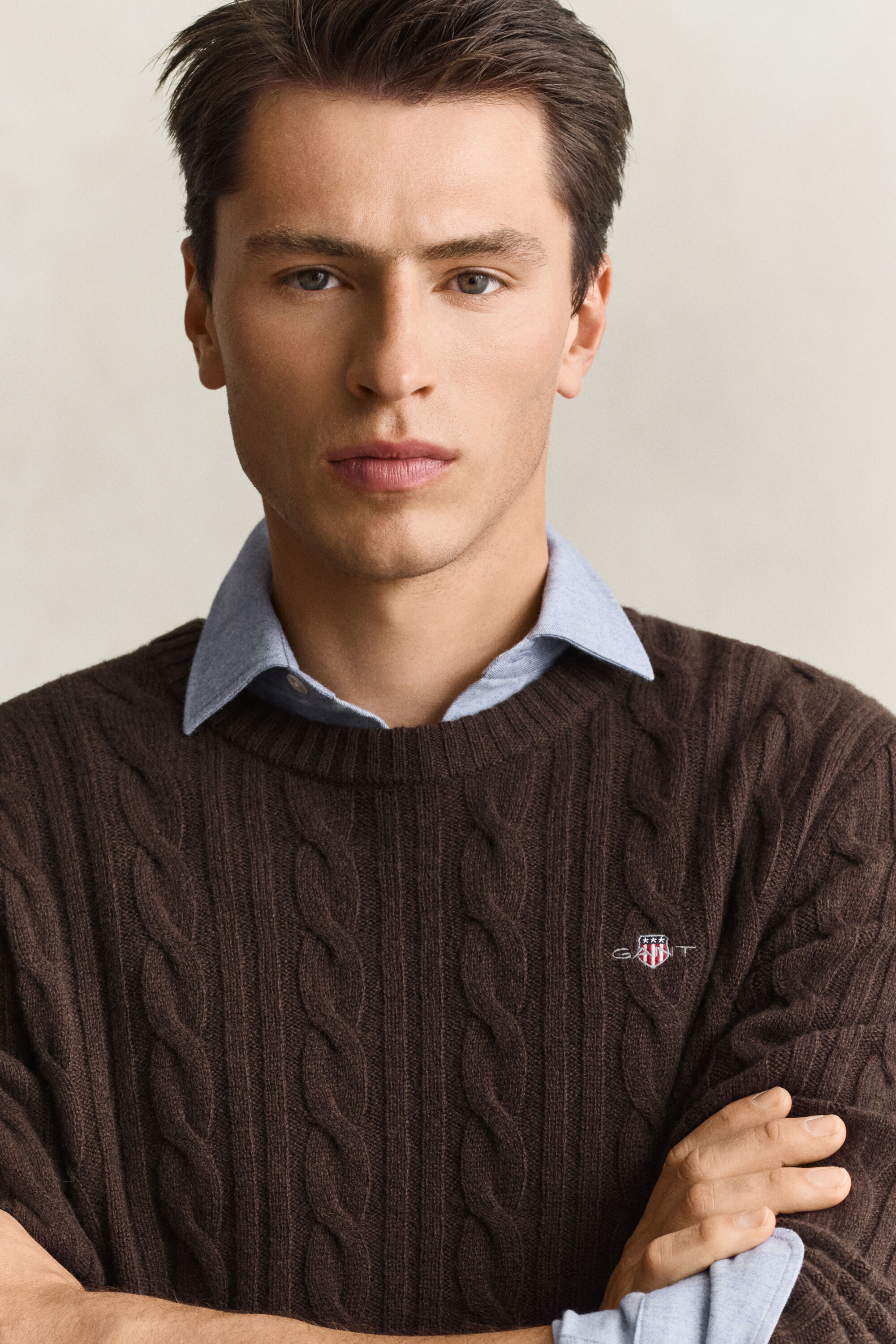Lambswool Zopfstrick Rundhalspullover