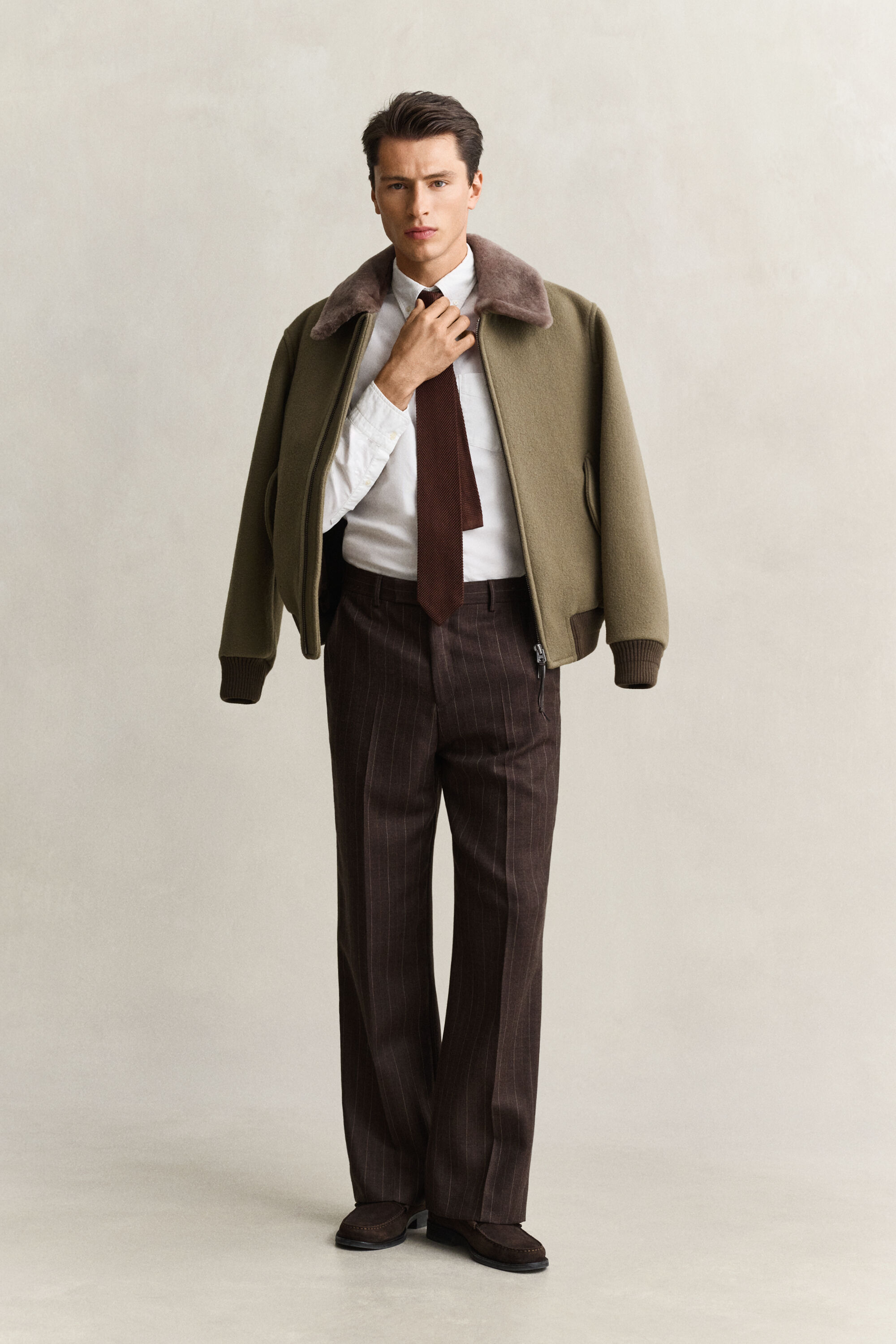 Fliegerjacke aus Wolle mit Shearlingesatz