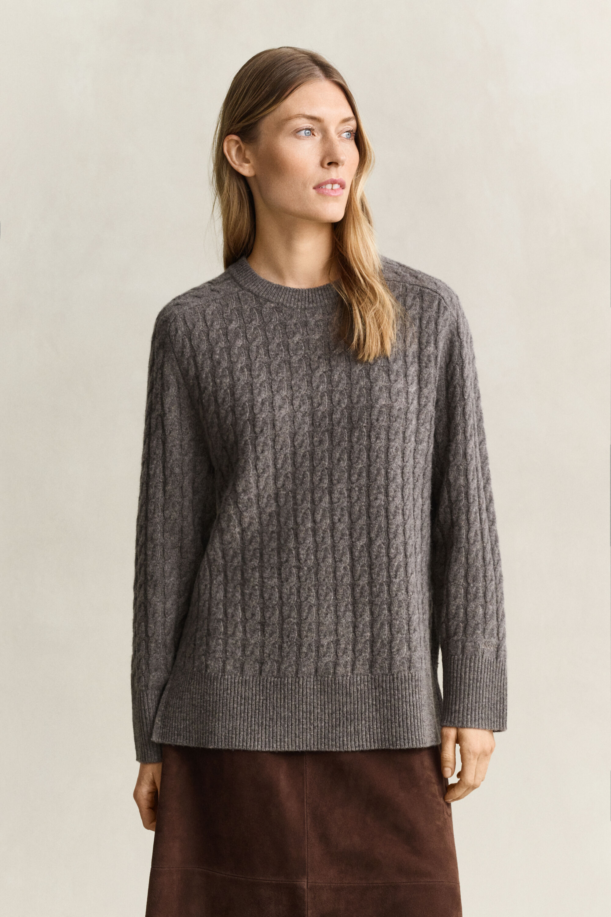 Zopfstrickpullover aus Woll-Kaschmir-Mix