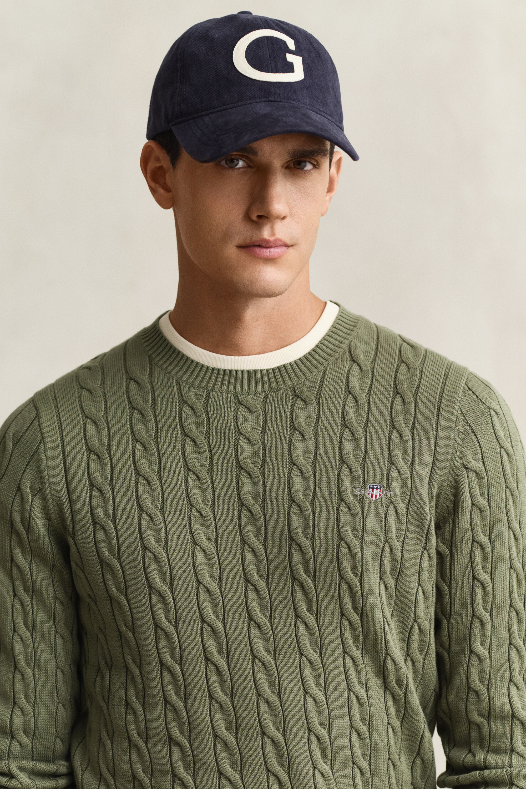 Zopfstrick Rundhalspullover aus Baumwolle