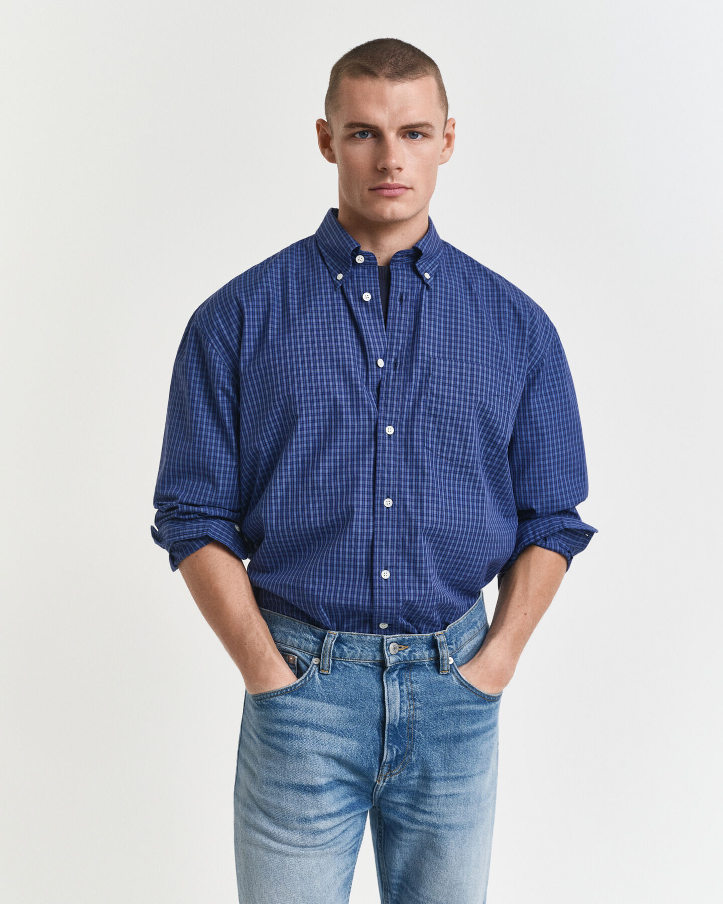 Oversized Popeline Hemd mit Mikro-Karomuster