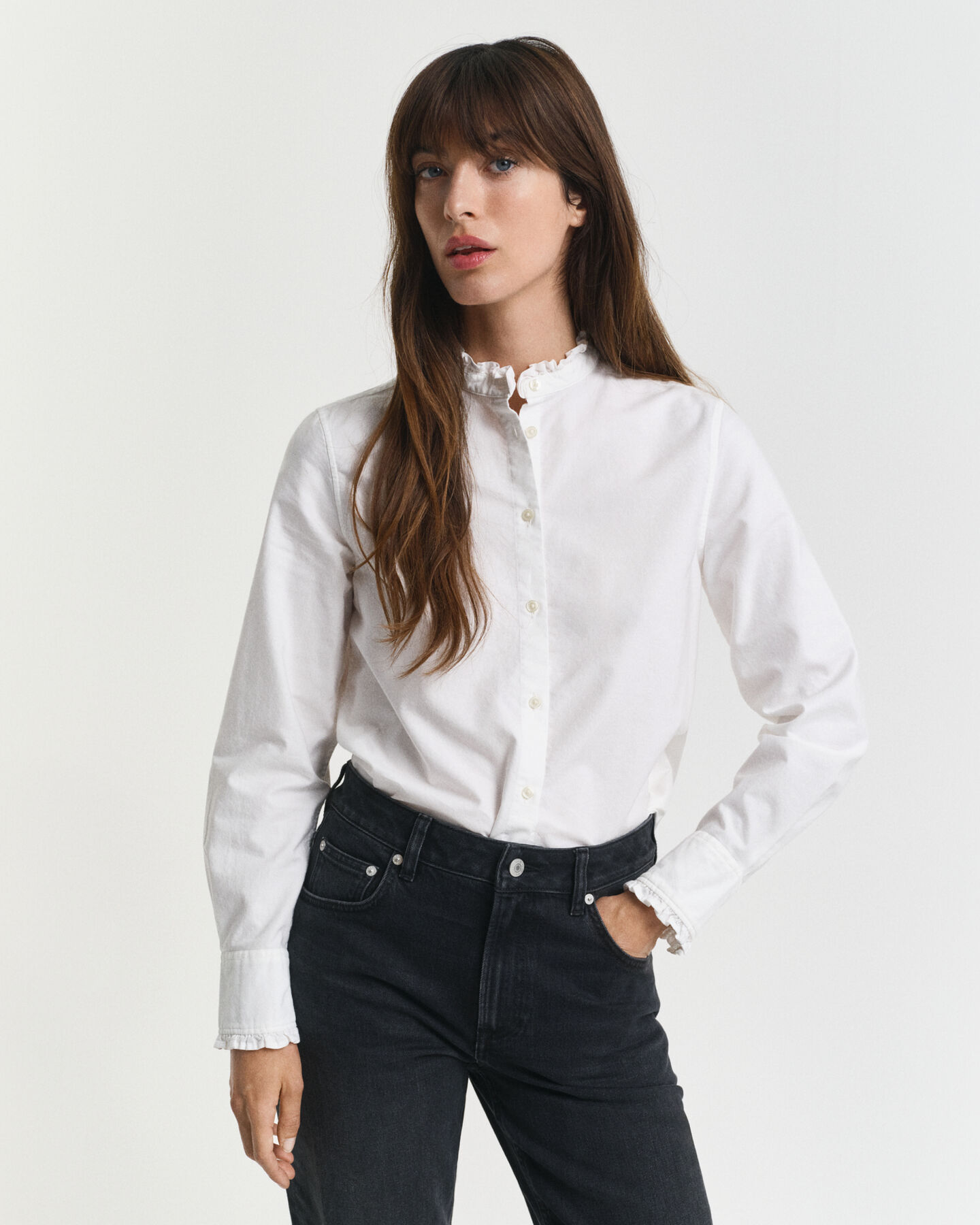 Klassische Oxford-Bluse mit R&uuml;schen