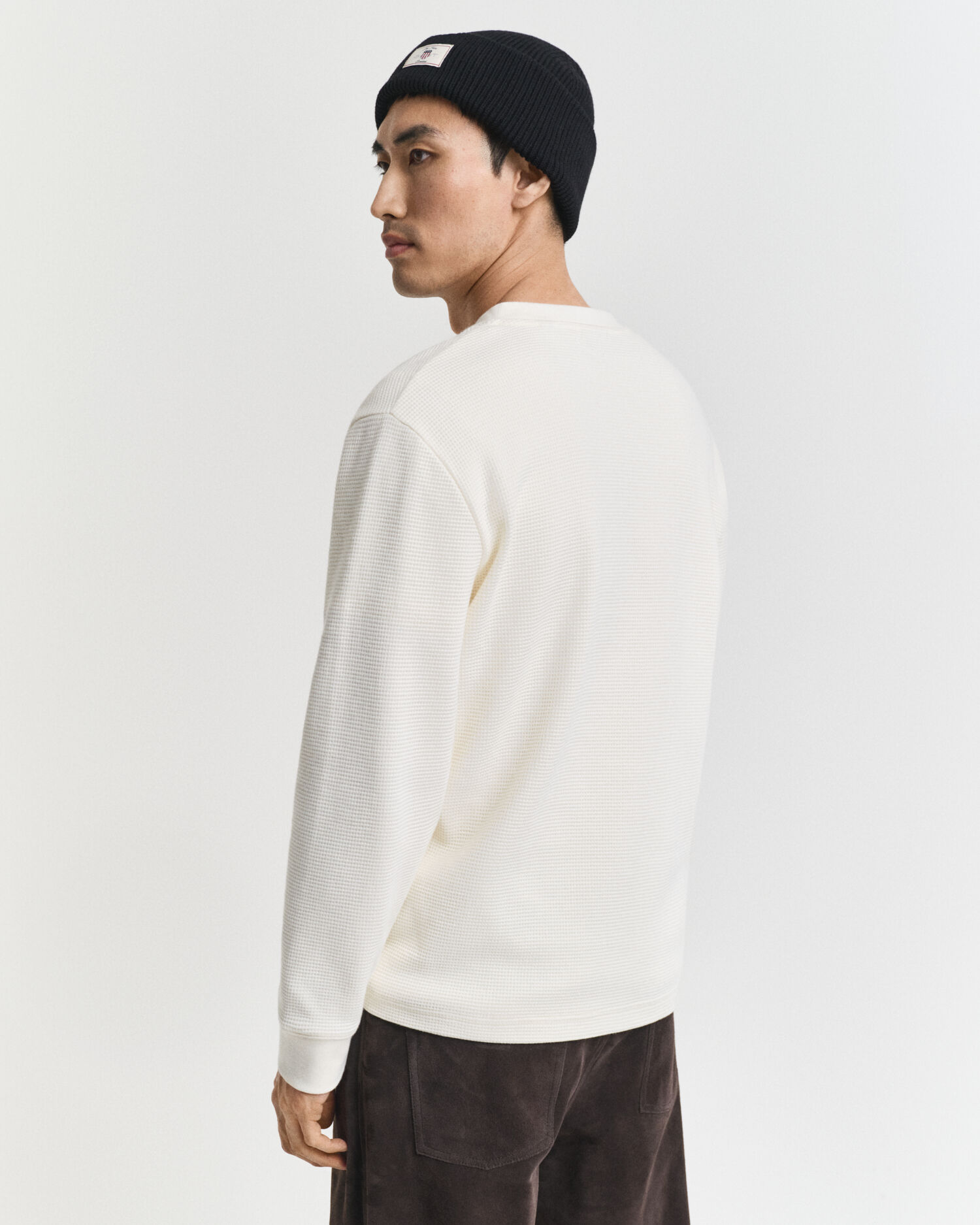 Waffle Textured Henley Langarm-T-Shirt