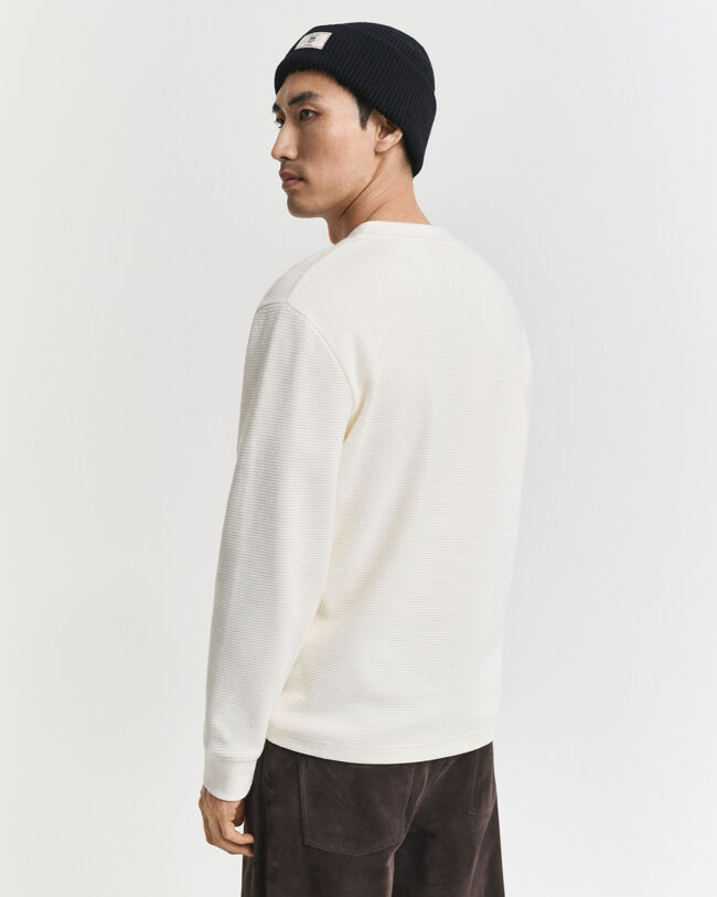 Waffle Textured Henley Langarm-T-Shirt