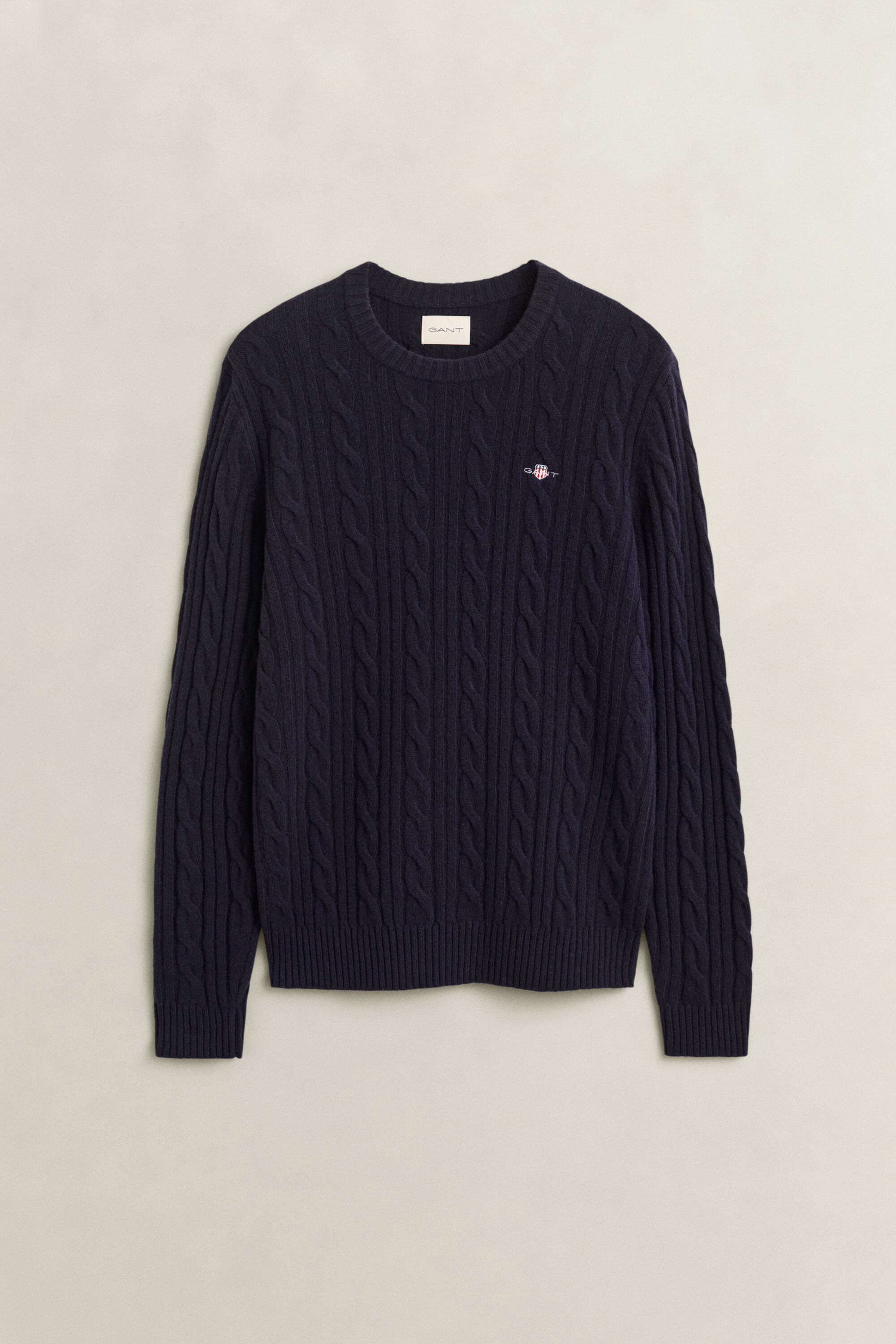 Lambswool Zopfstrick Rundhalspullover