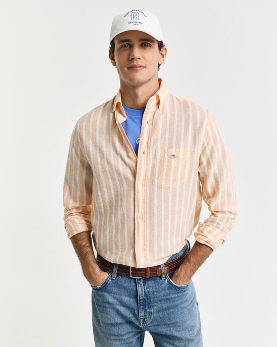 Regular Fit Hemd mit Streifen aus Baumwolle und Leinen