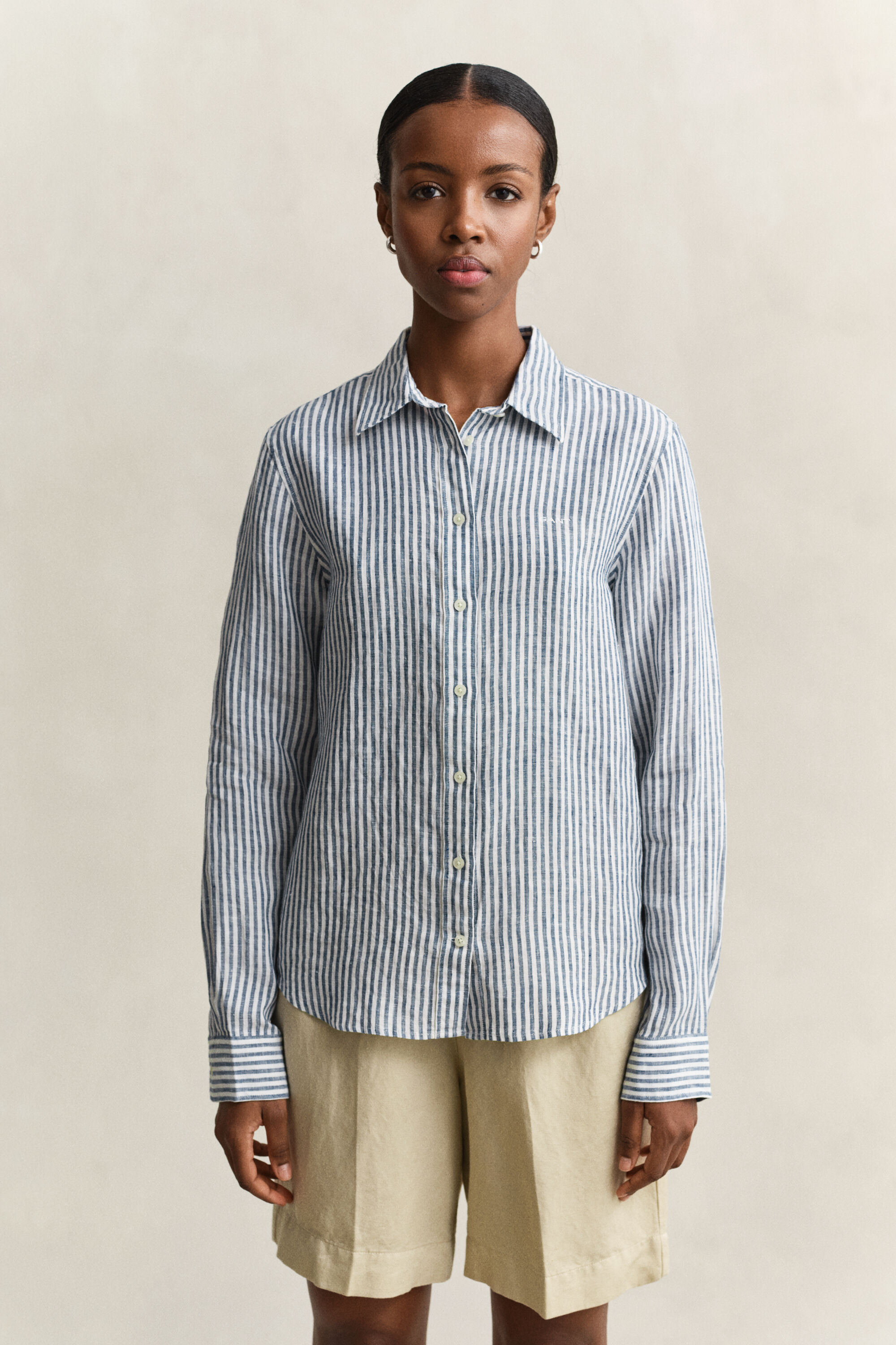 Regular Fit Leinen Bluse mit Streifen