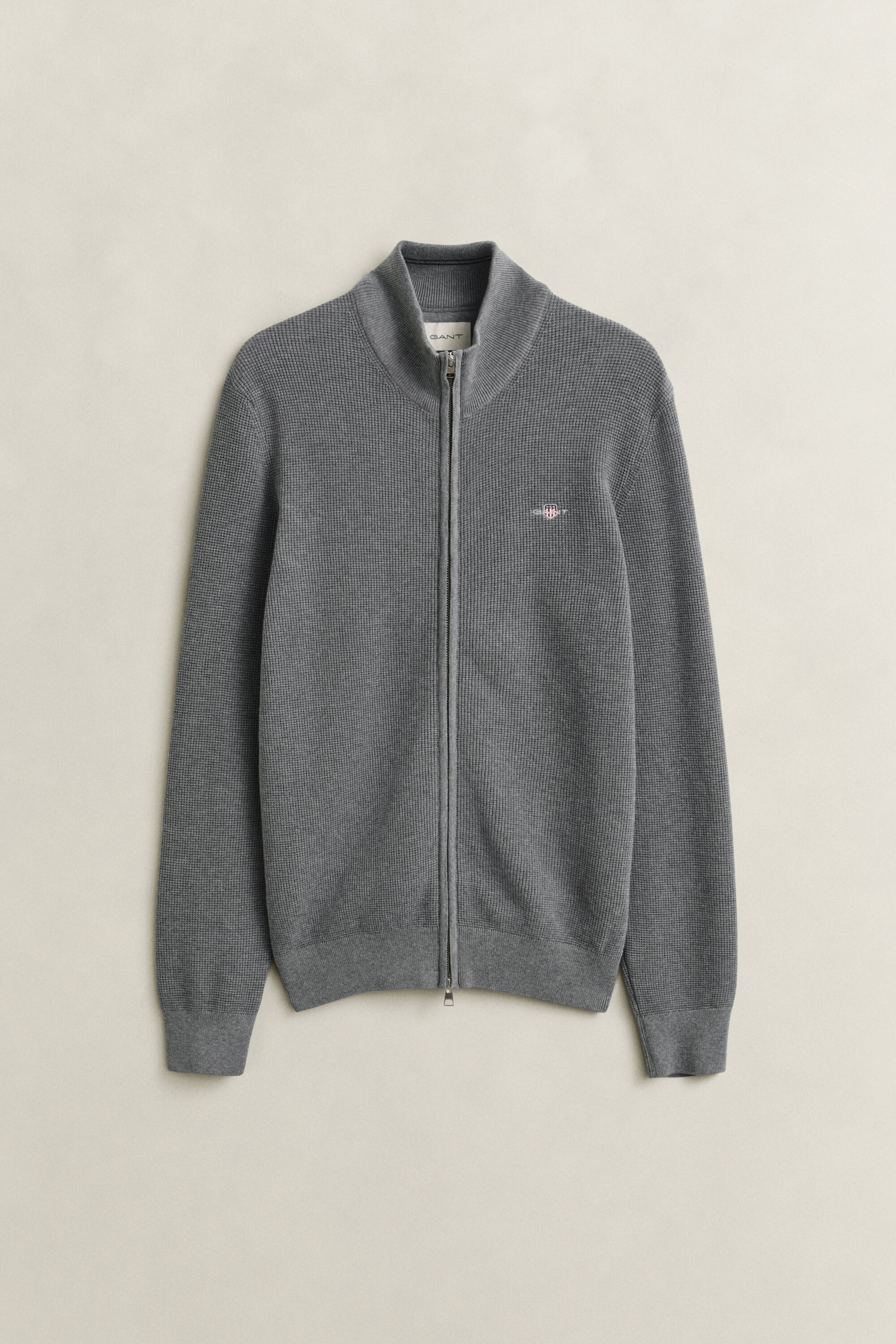 Strickjacke aus strukturierter Baumwolle mit Reißverschluss
