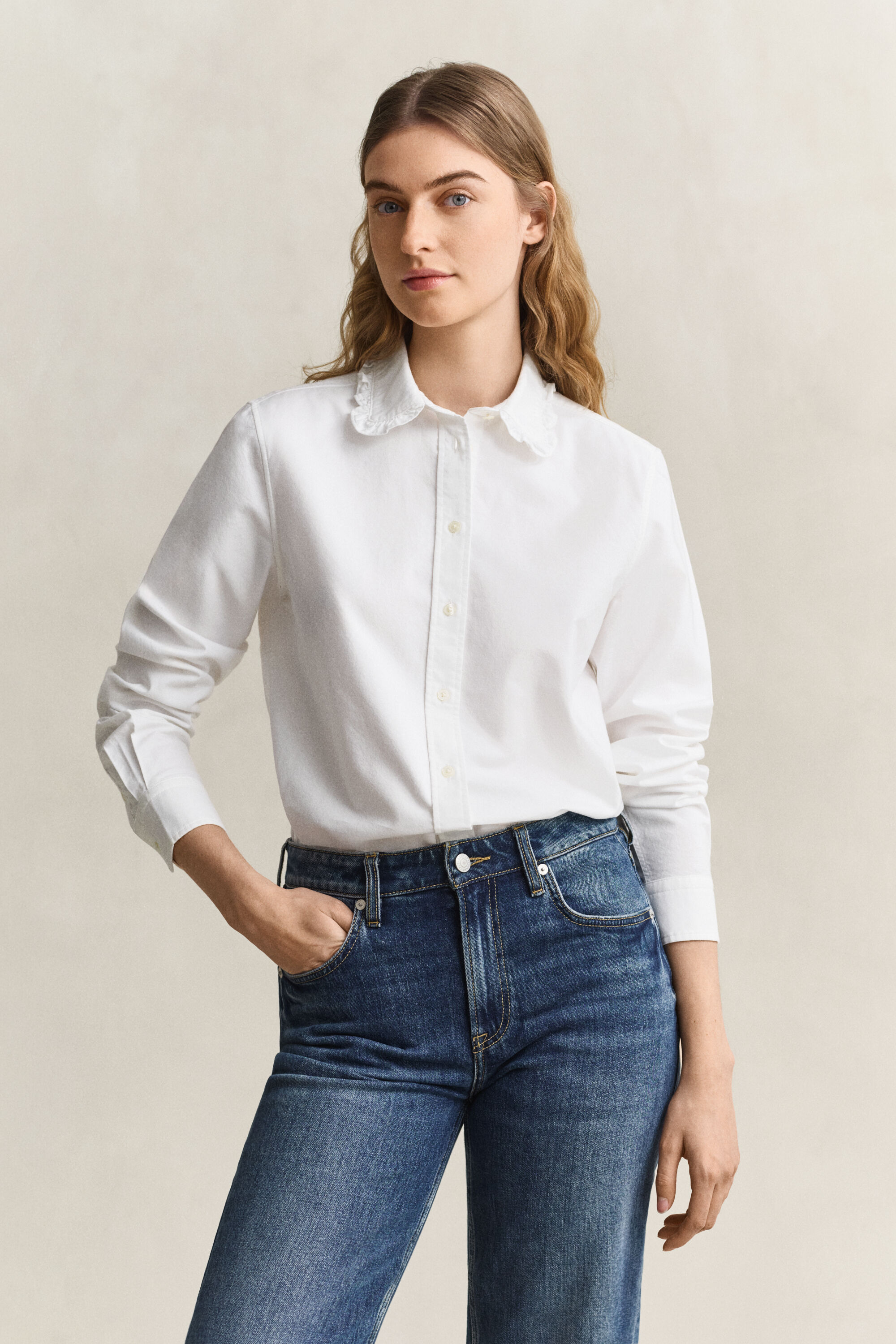 Classic Oxford-Bluse mit Rüschen