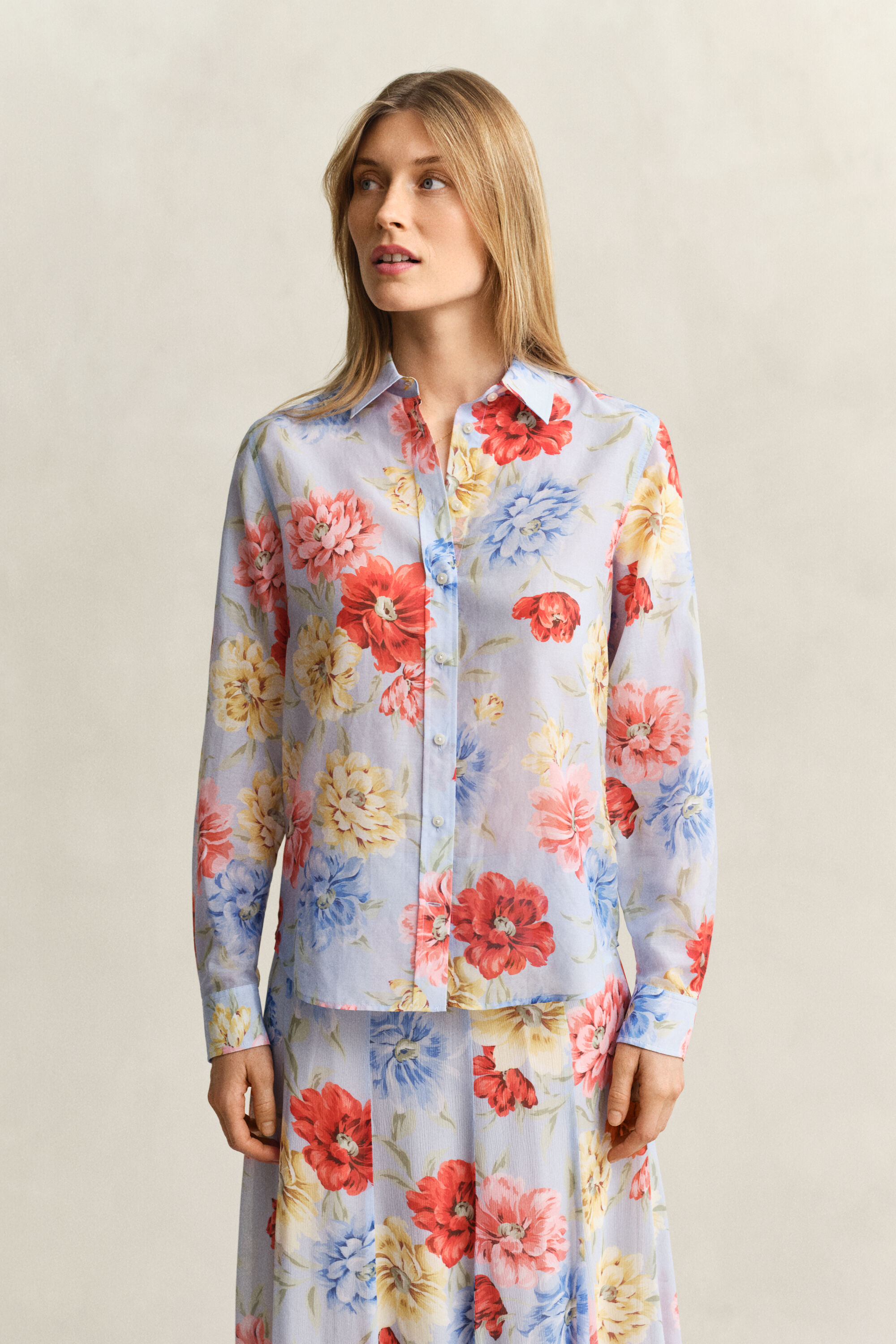 Baumwoll Seiden Bluse mit Blumenprint