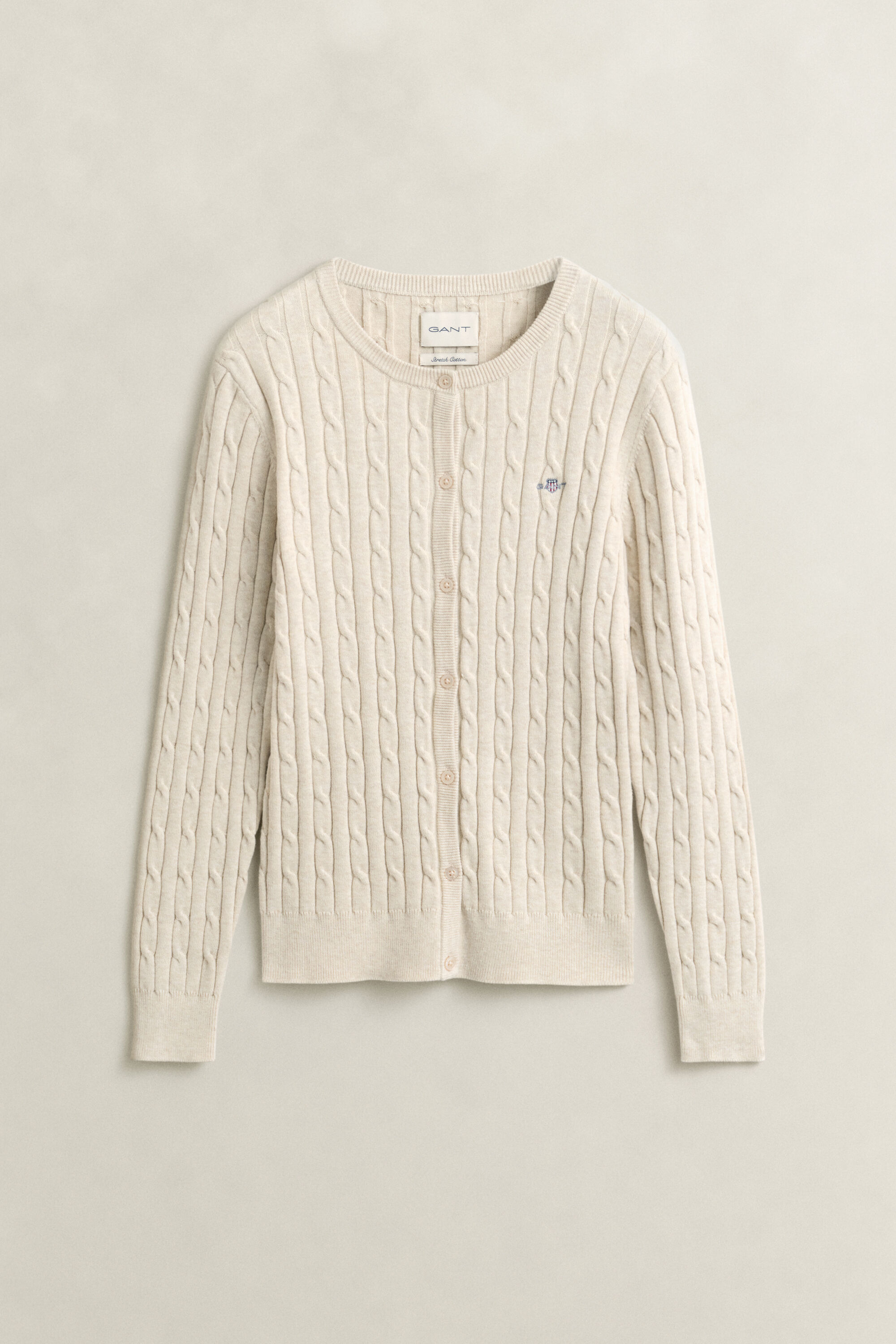 Strickjacke aus Stretch-Baumwolle mit Zopfmuster