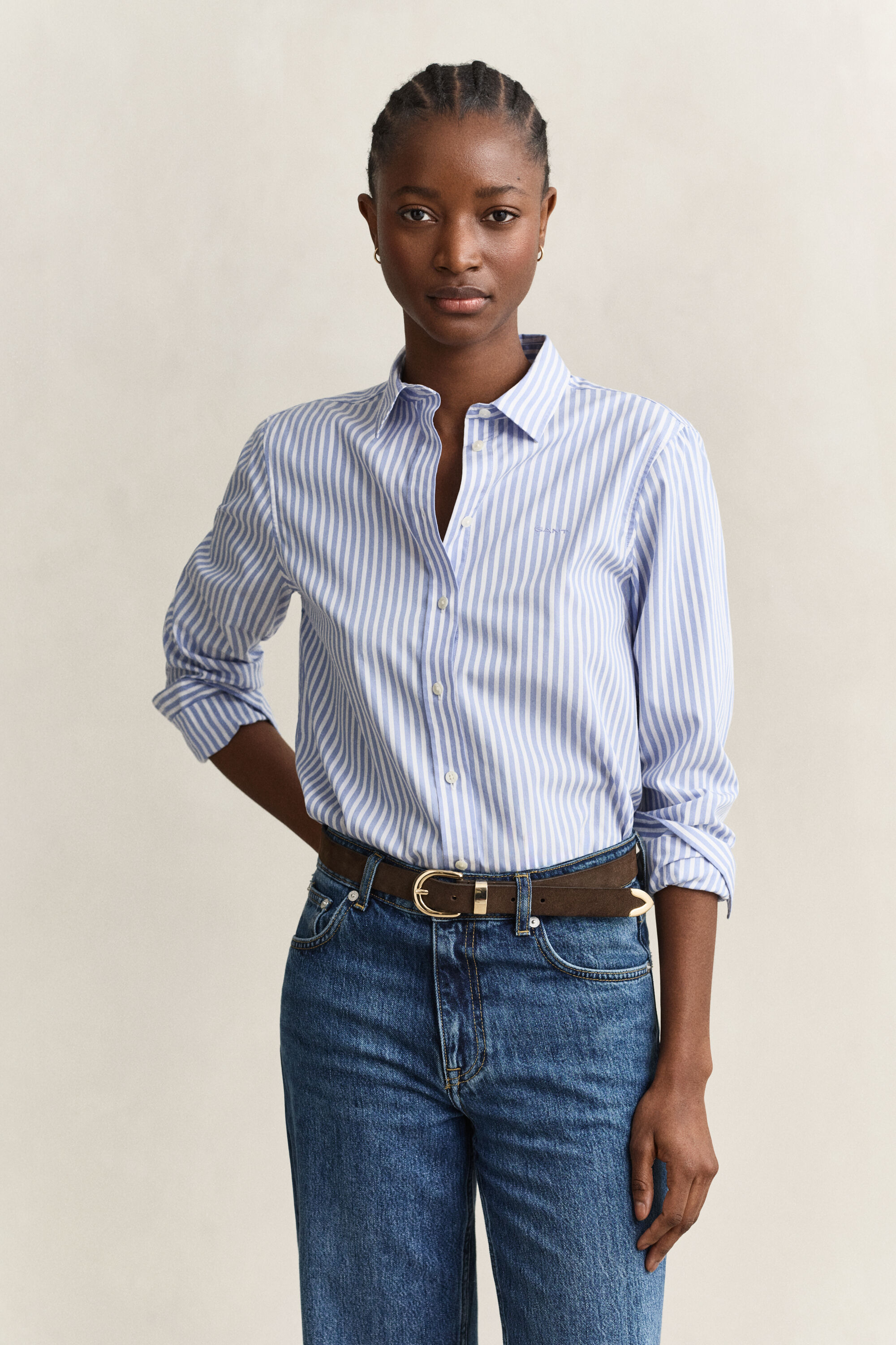 Regular Fit Classic Popeline-Bluse mit Streifen