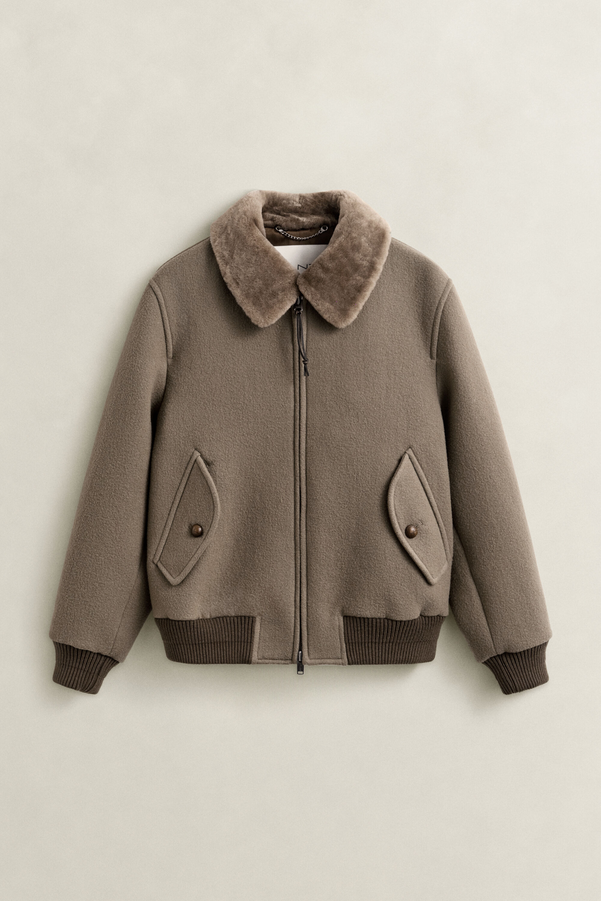 Fliegerjacke aus Wolle mit Shearlingesatz