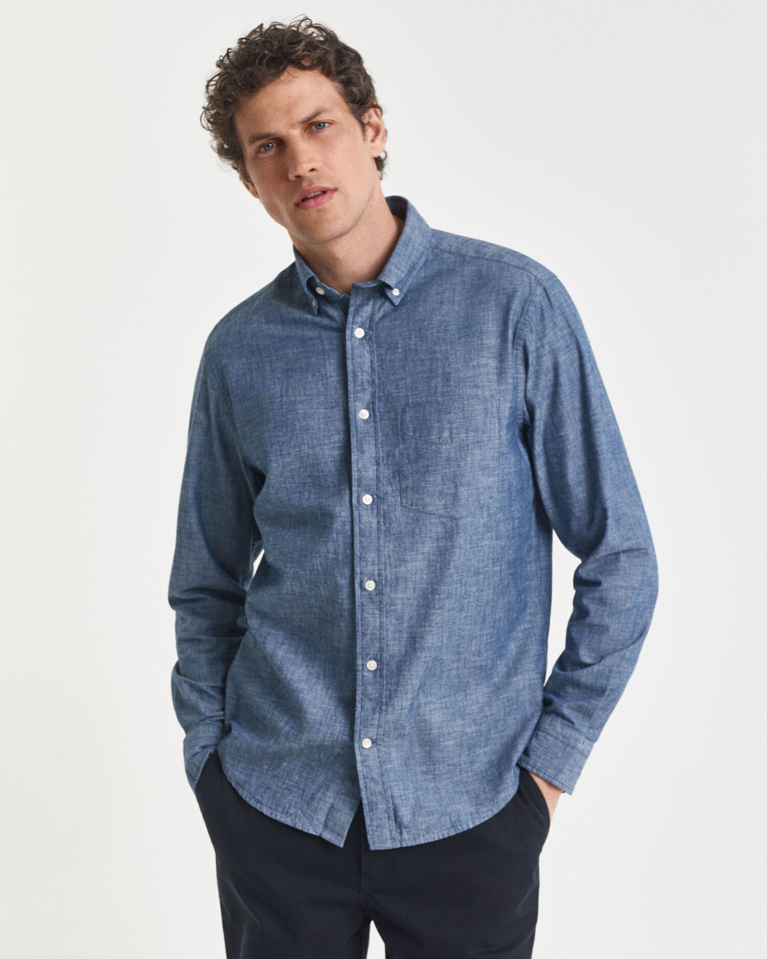 Regular Fit Indigo Chambray Hemd