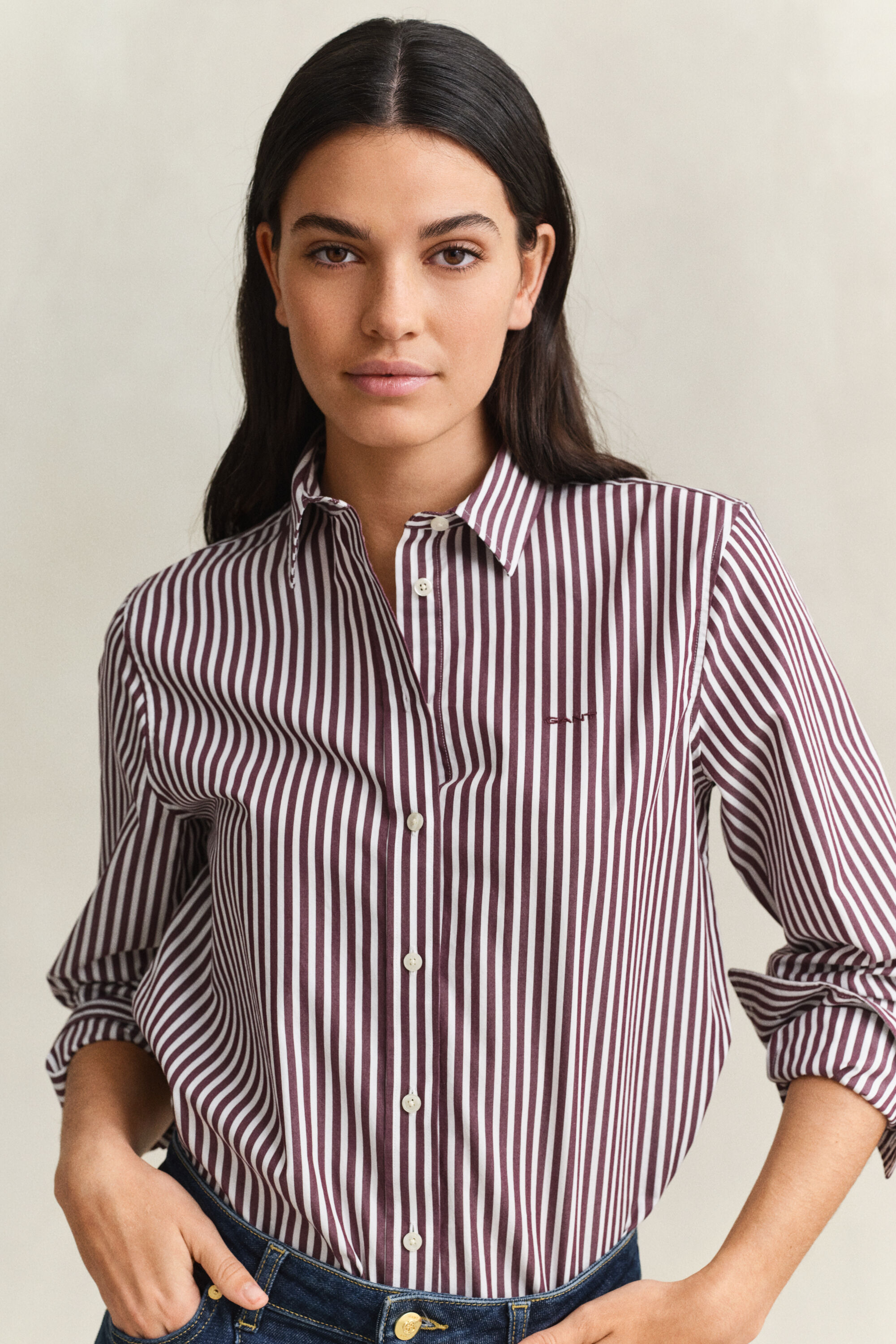 Regular Fit Classic Popeline-Bluse mit Streifen