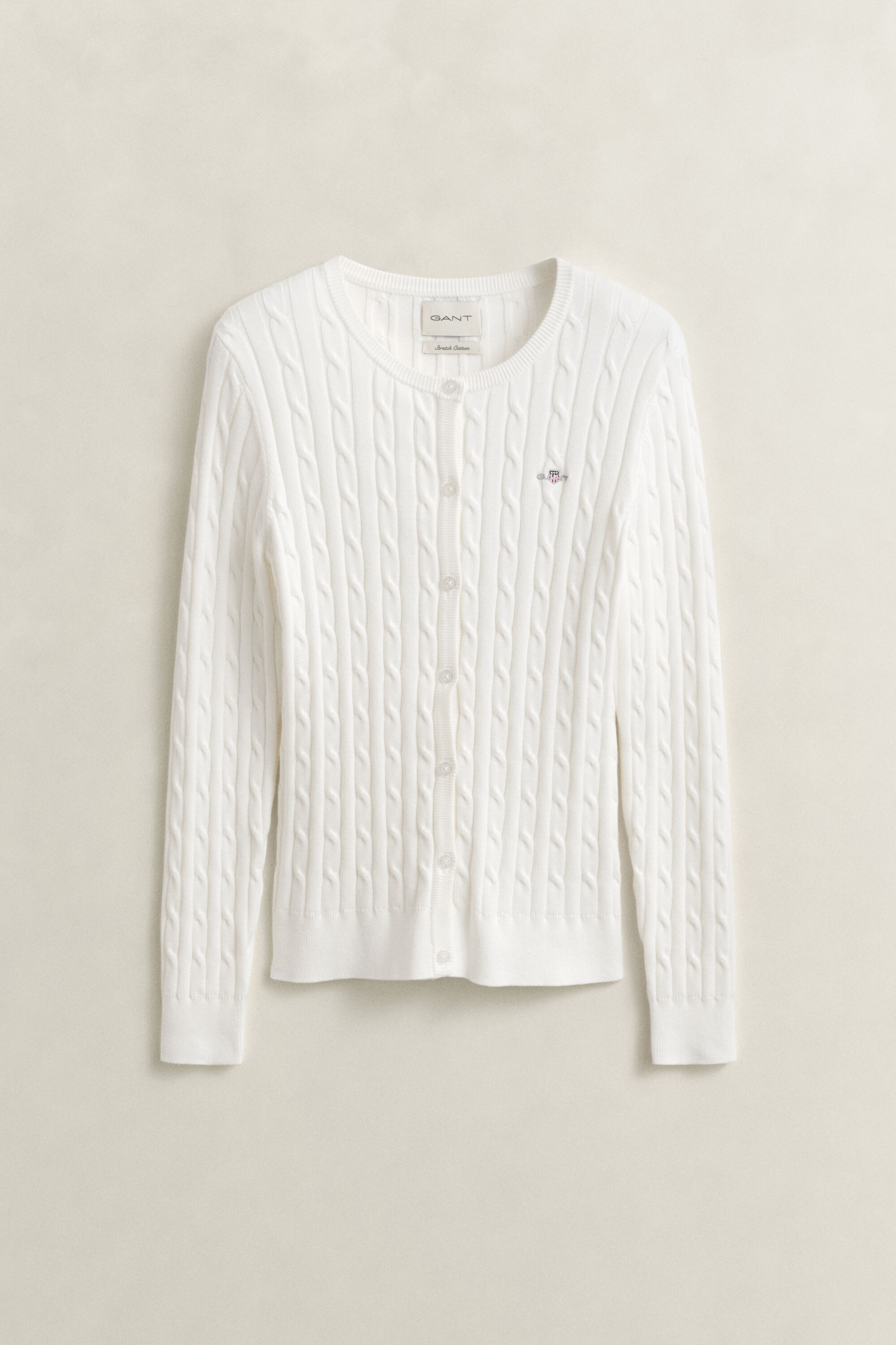 Strickjacke aus Stretch-Baumwolle mit Zopfmuster