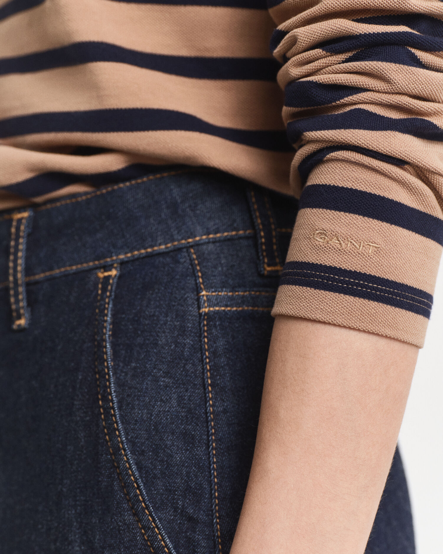 Breton Striped Piqué Langarm-Poloshirt