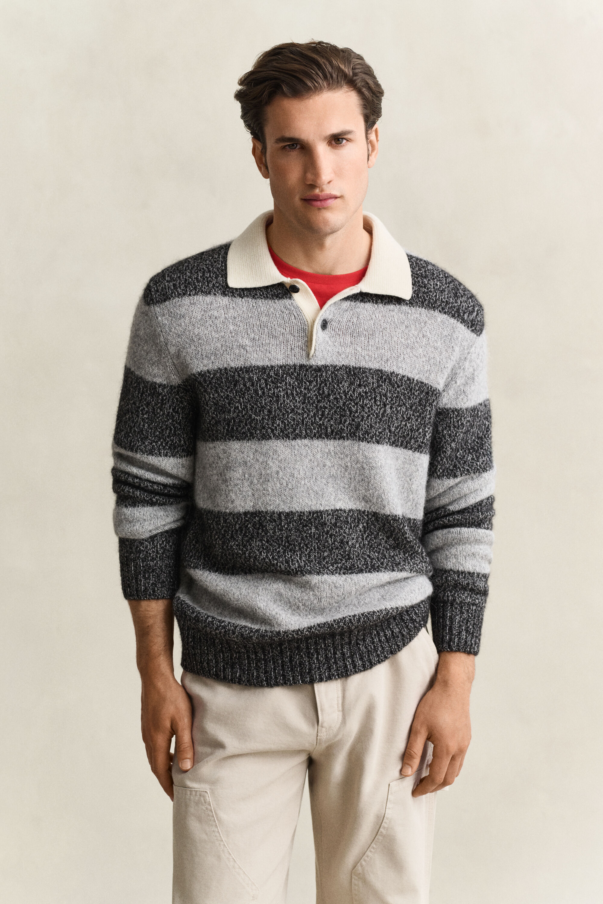Gestreifter Polopullover aus Alpaka-Woll-Gemisch