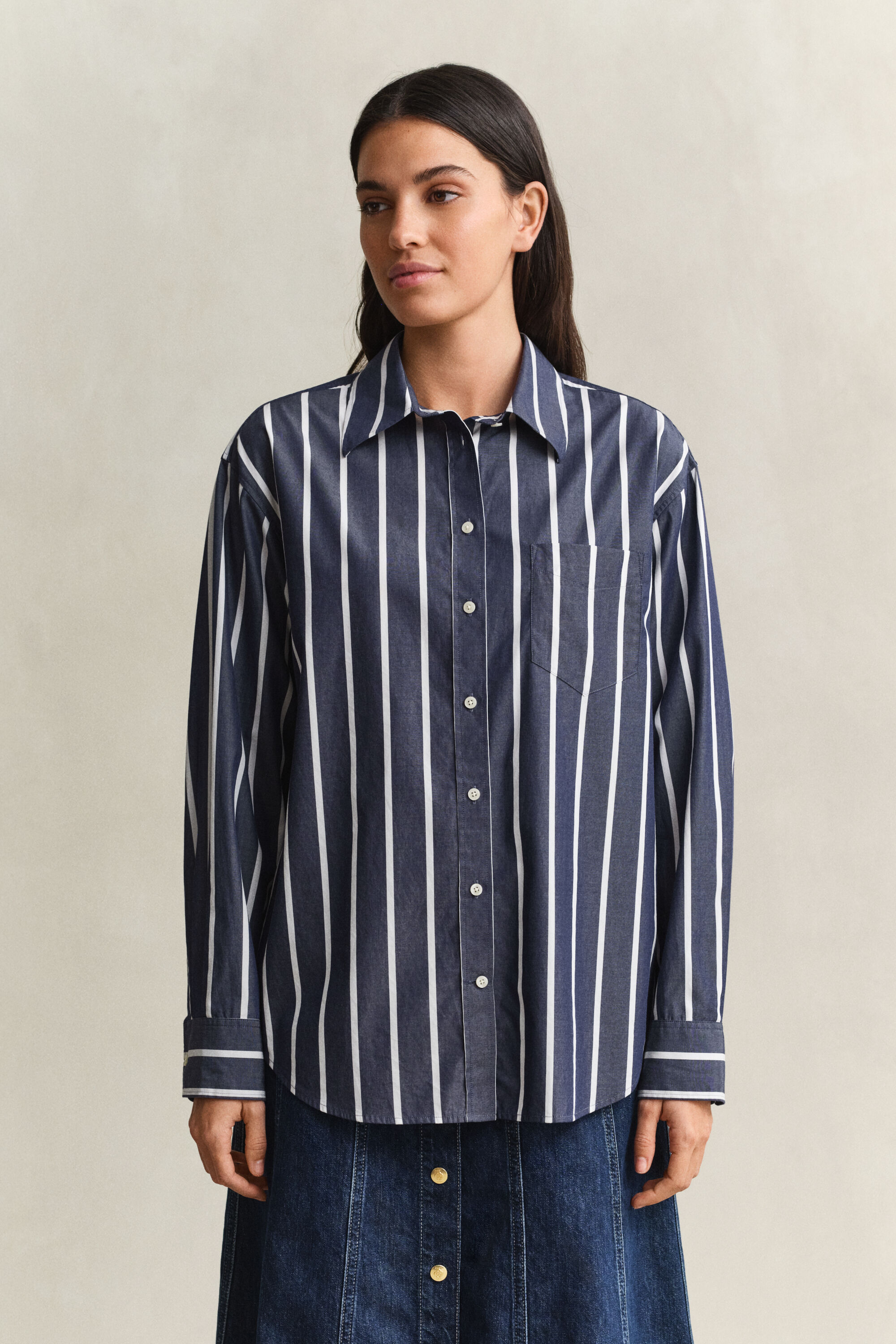 Relaxed Fit Classic Popeline-Bluse mit Streifen