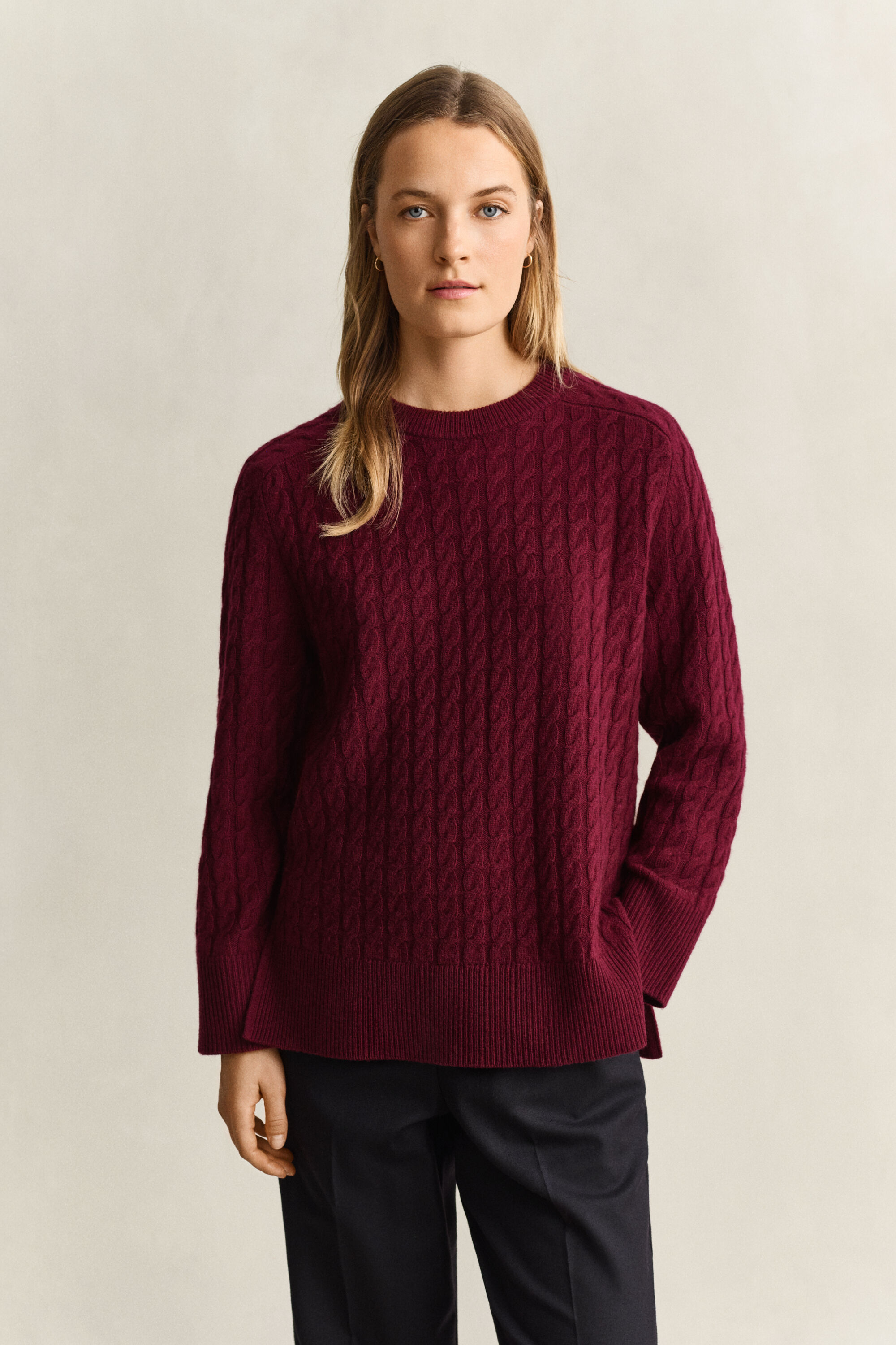 Zopfstrickpullover aus Woll-Kaschmir-Mix