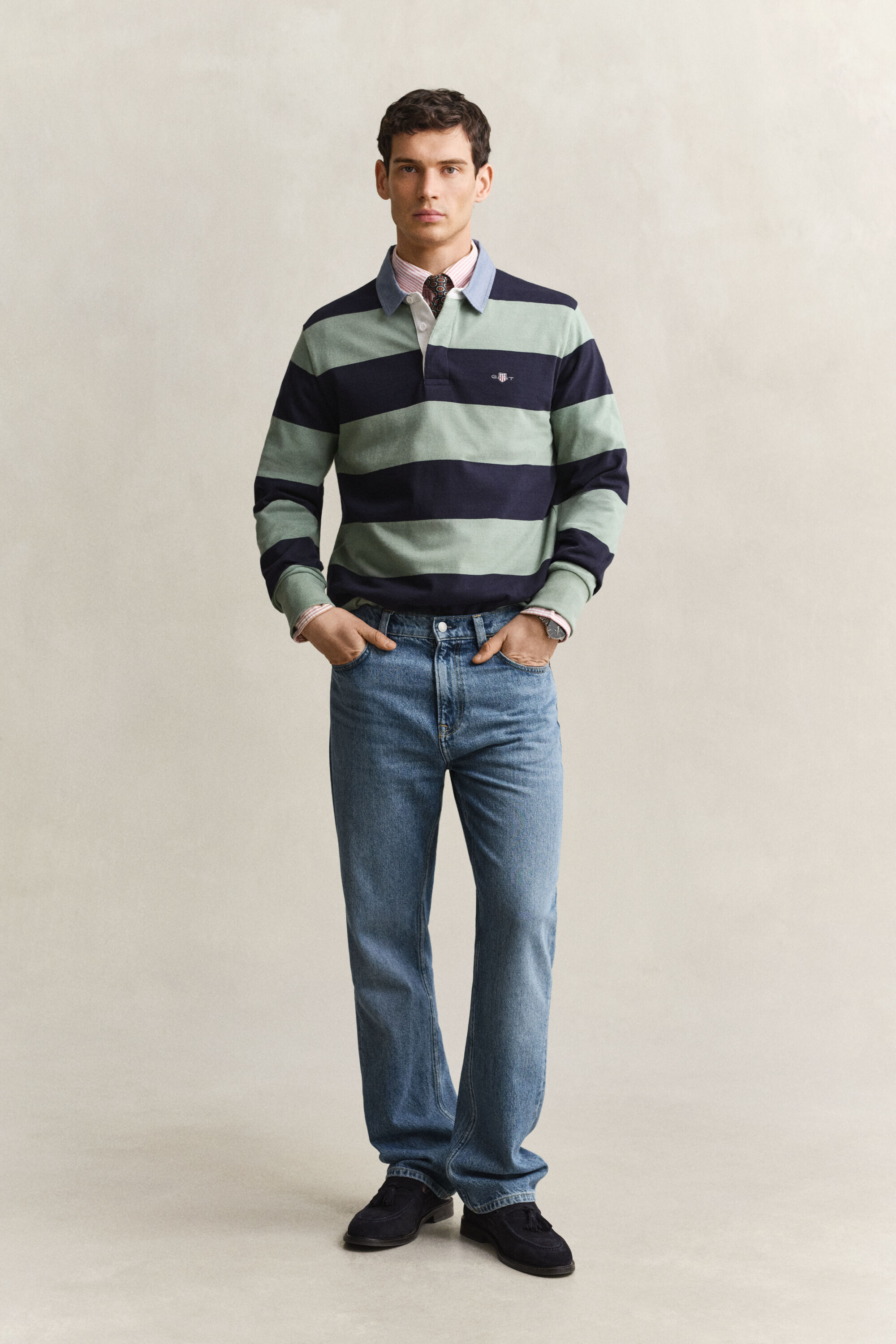 Gestreiftes Heavy Rugger mit Chambray-Kragen