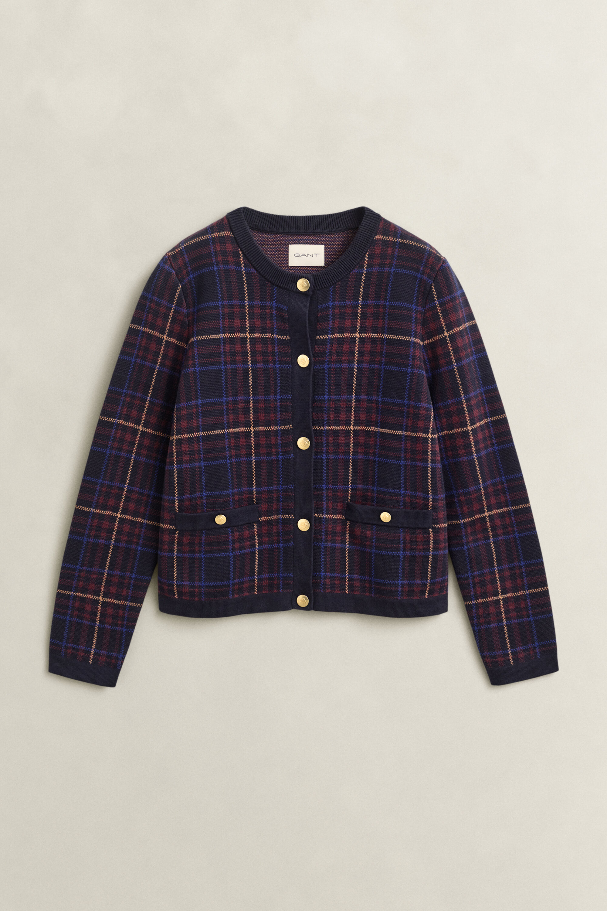 Karierte Strickjacke