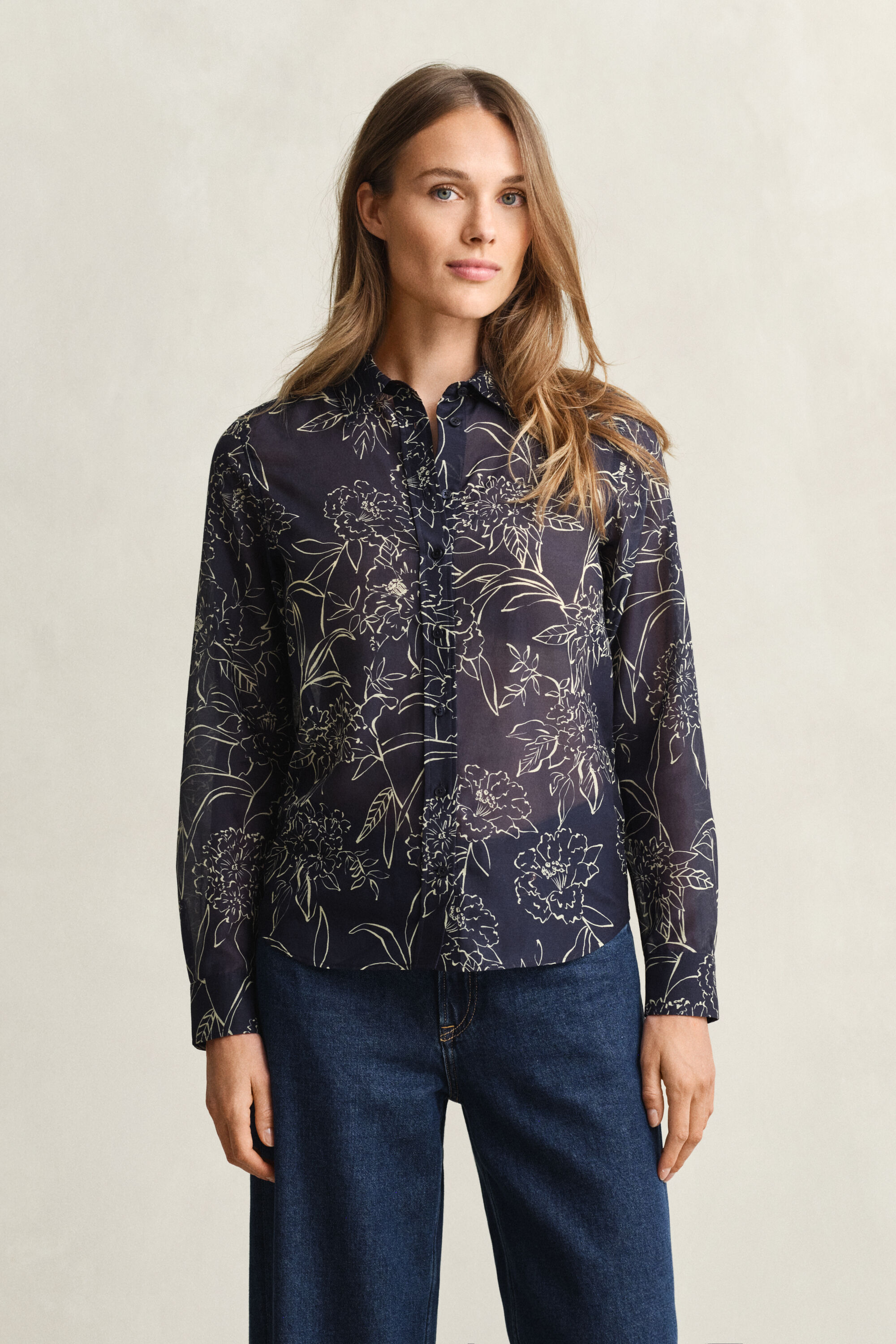 Regular Fit Bluse aus Baumwolle und Seide mit Blumen-Print