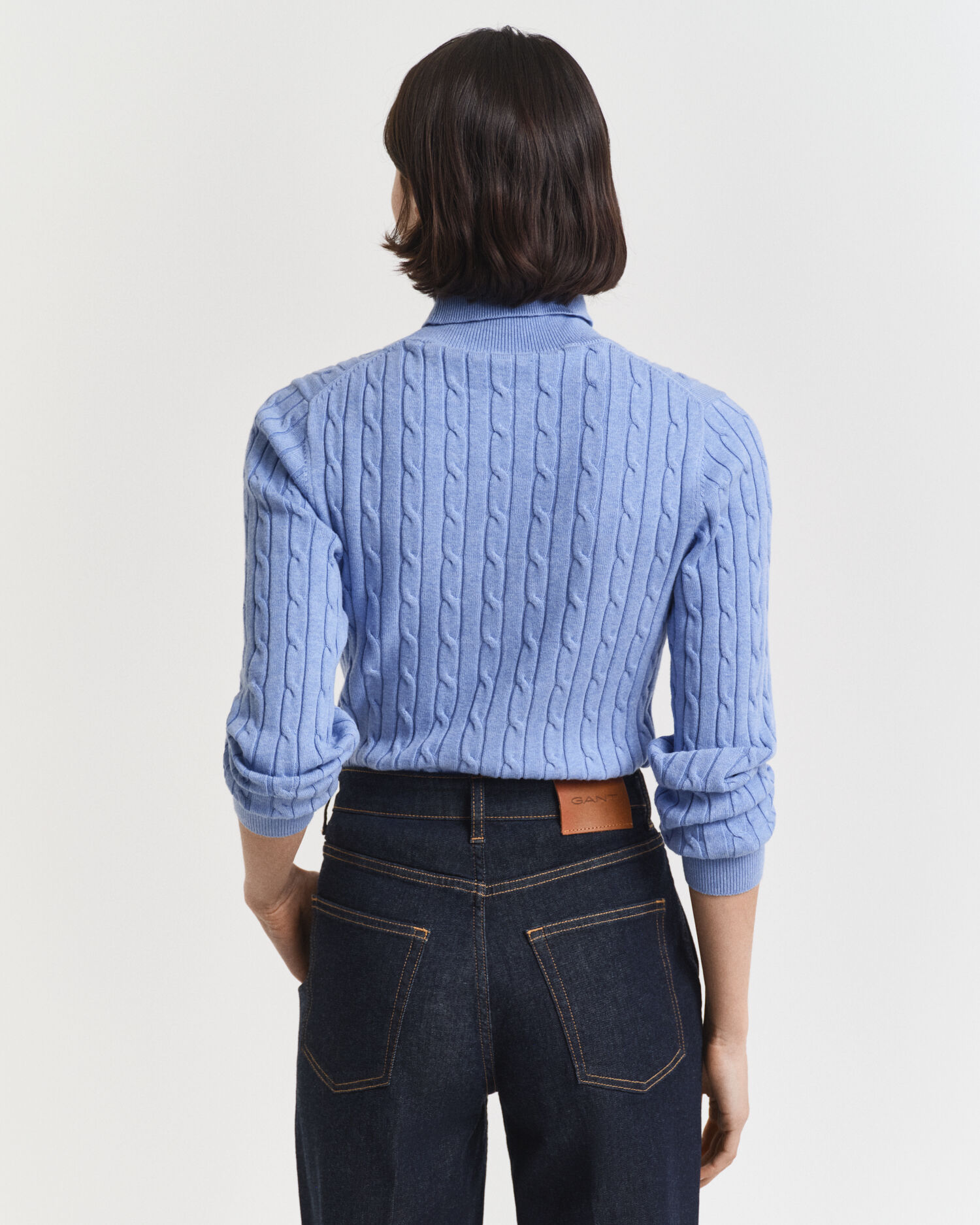 Zopfstrick Rollkragenpullover aus Stretch-Baumwolle