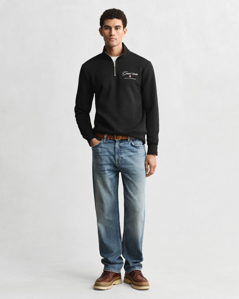 1949 Graphic Sweatshirt mit Rei&szlig;verschlusskragen