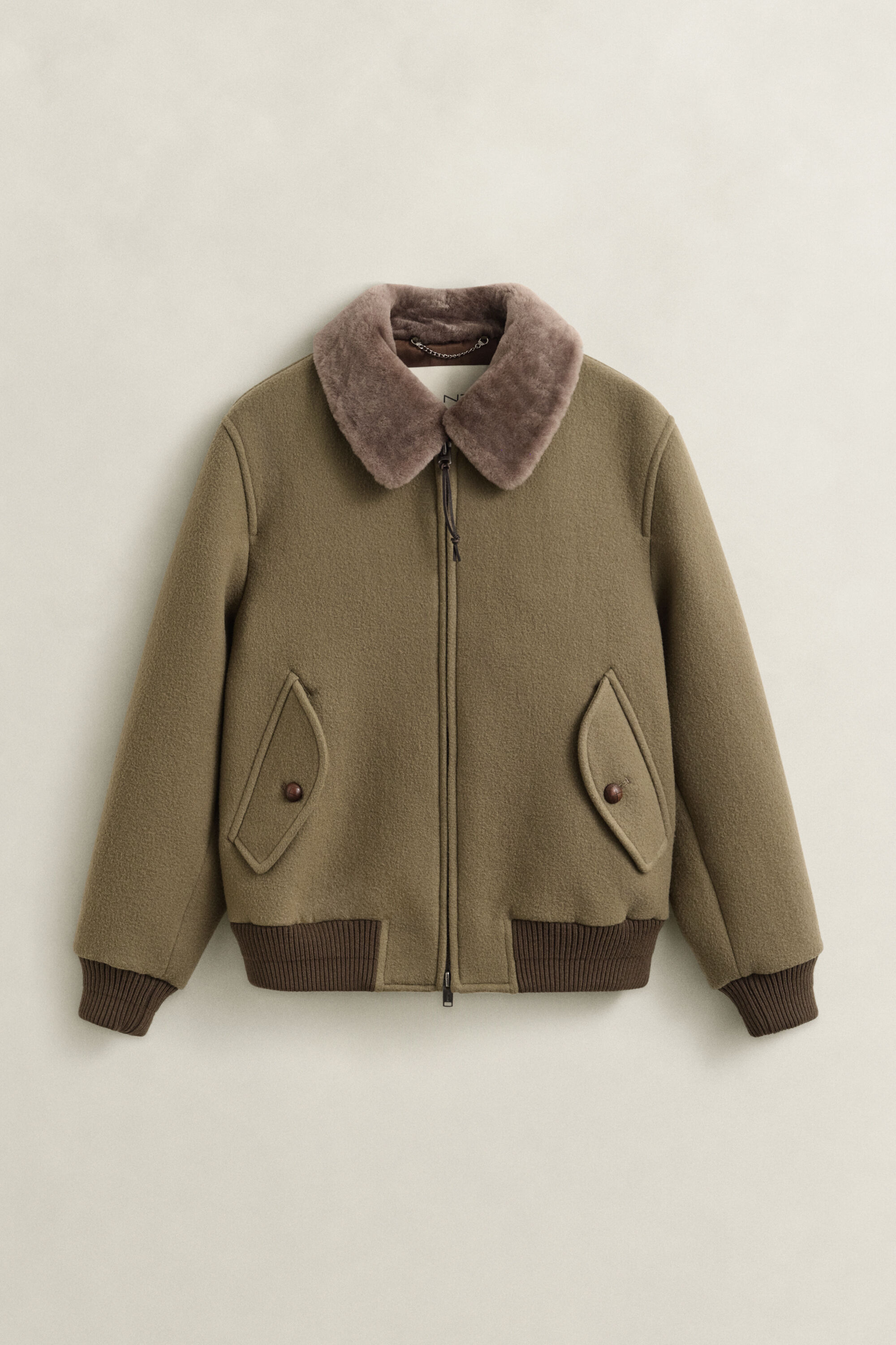 Fliegerjacke aus Wolle mit Shearlingesatz