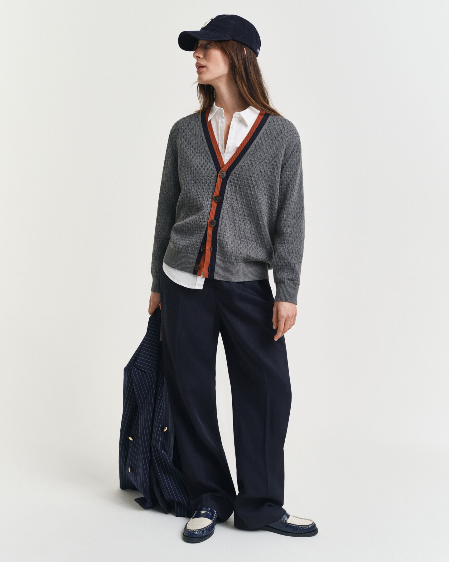 Kontrast Strickjacke aus strukturierter Baumwolle