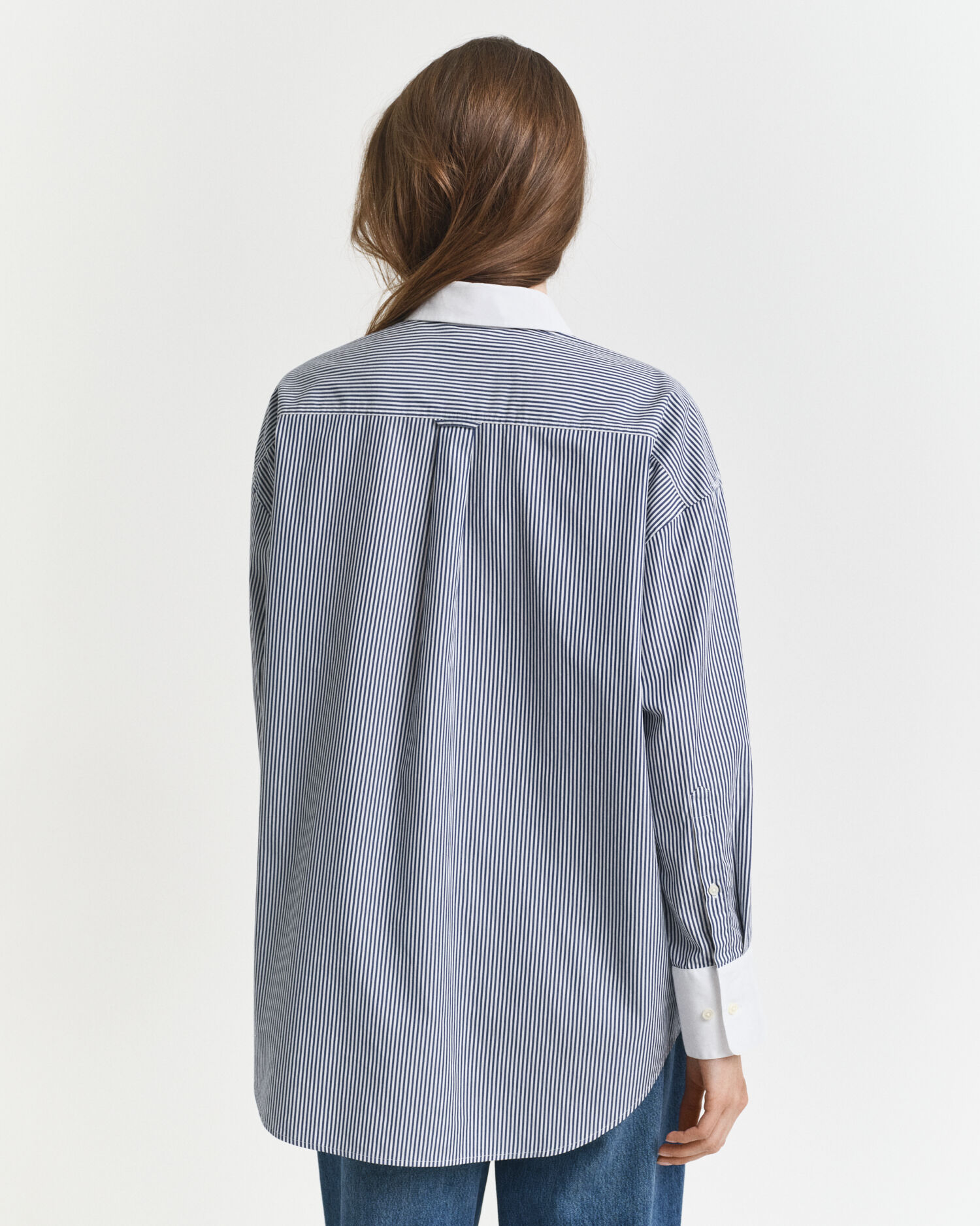 Oversized Bluse mit Kontrastkragen und Streifen