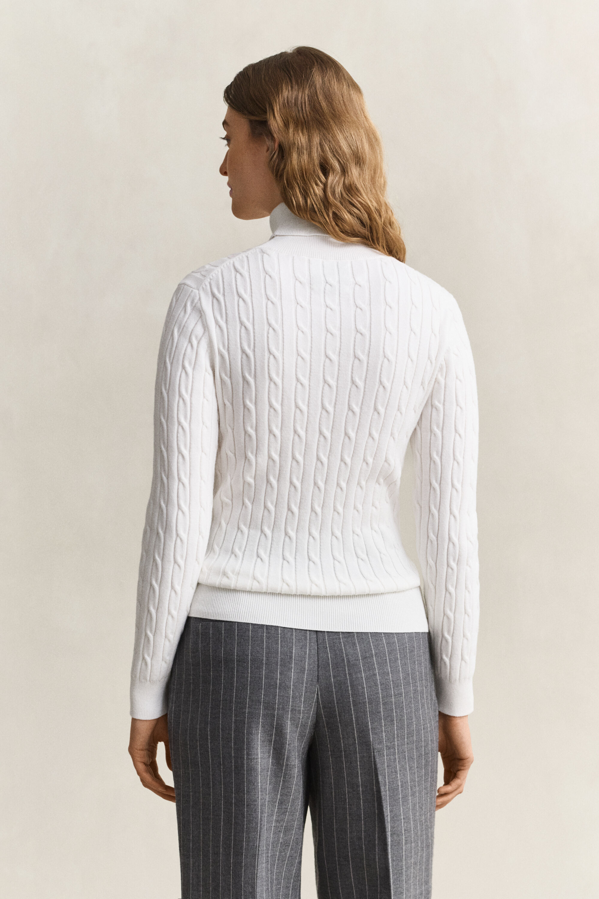 Zopfstrick Rollkragenpullover aus Stretch-Baumwolle